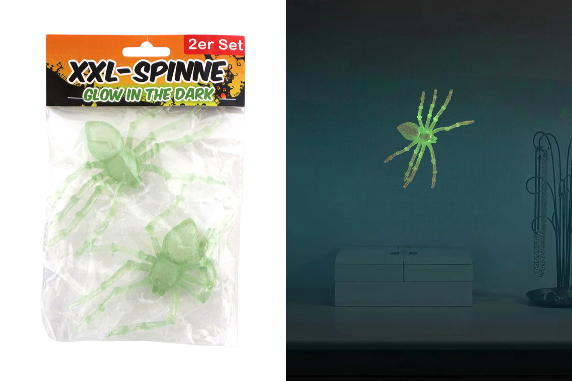 Halloween Deko "XXL Spinne Glow in the Dark",2er Set, 13x12cm