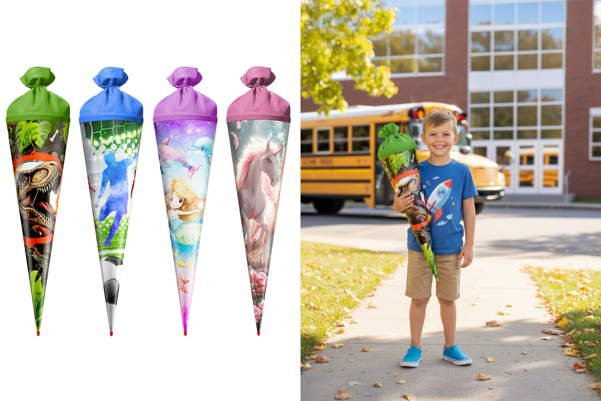 Schultüte/Einschulungstüte, inkl.1m Band, 75x20cm, 4 Designs