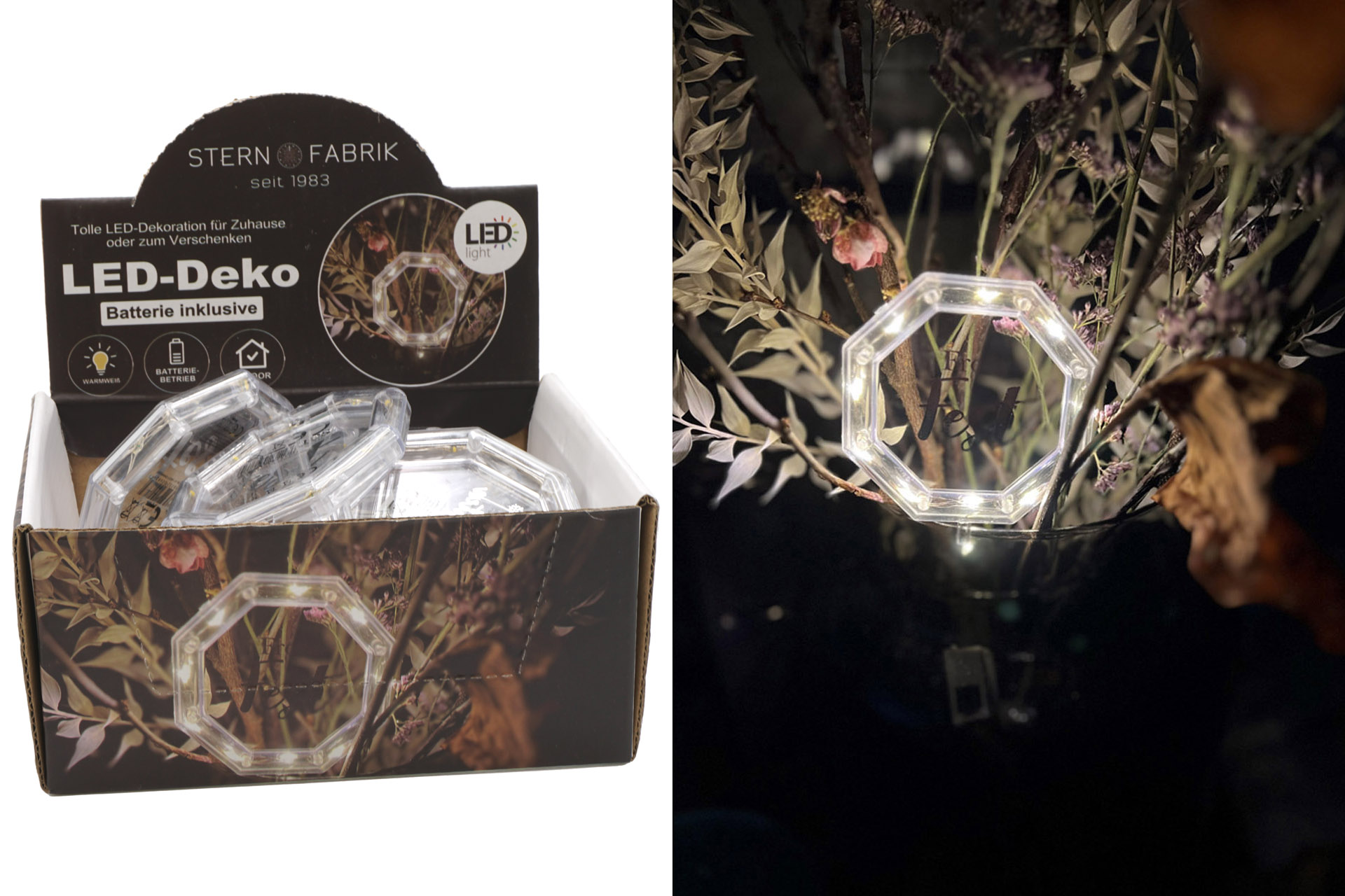 LED Dekoration "Symbol", 10 LEDs, 8x1cm, warmweiß, 2 Designs, im Display