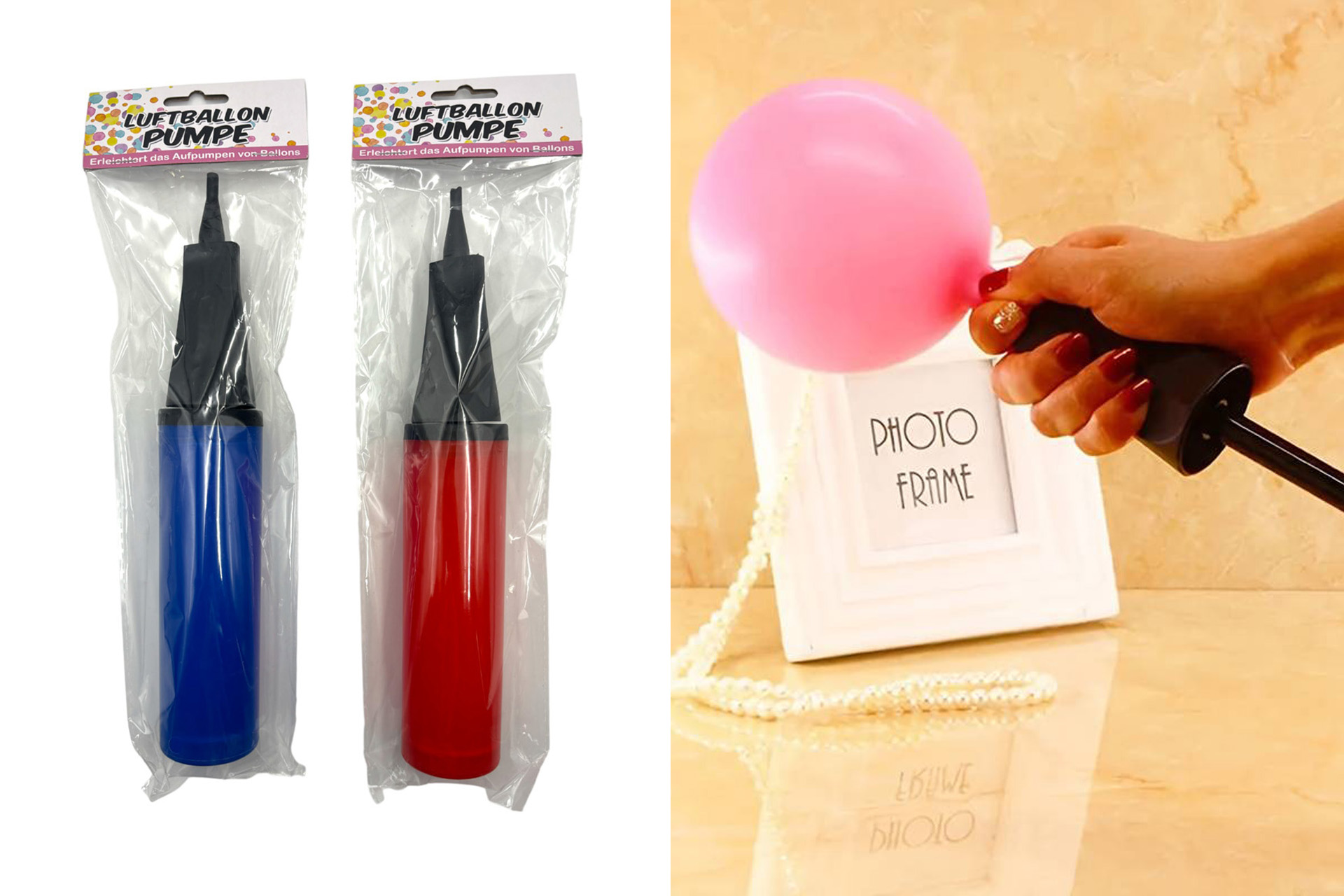 Luftballonpumpe XXL, 28cm, 2 Farben