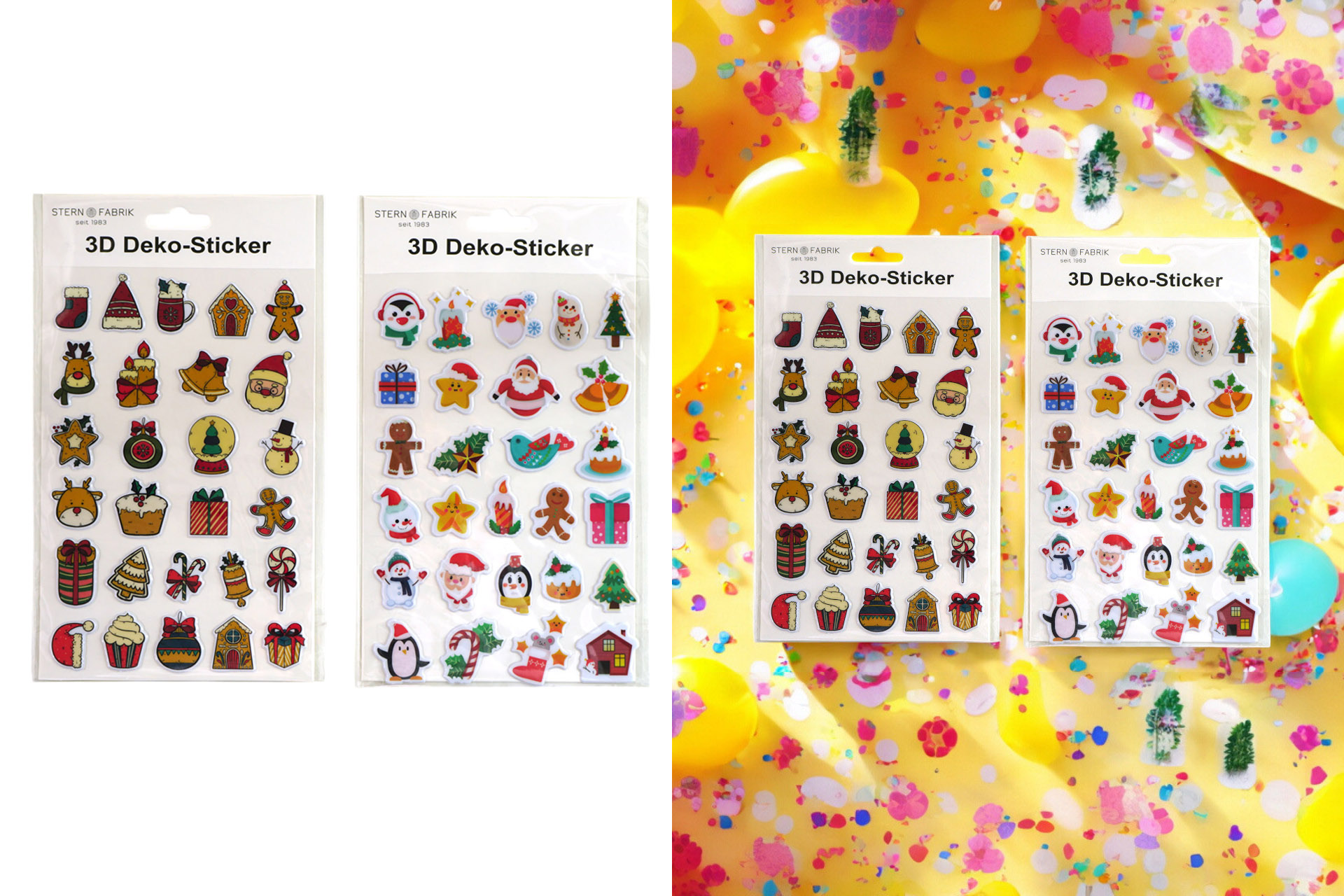 Weihnachtsdeko Sticker "3D Weihnachtsmann", 27 Sticker, 21x14cm, 2 Designs