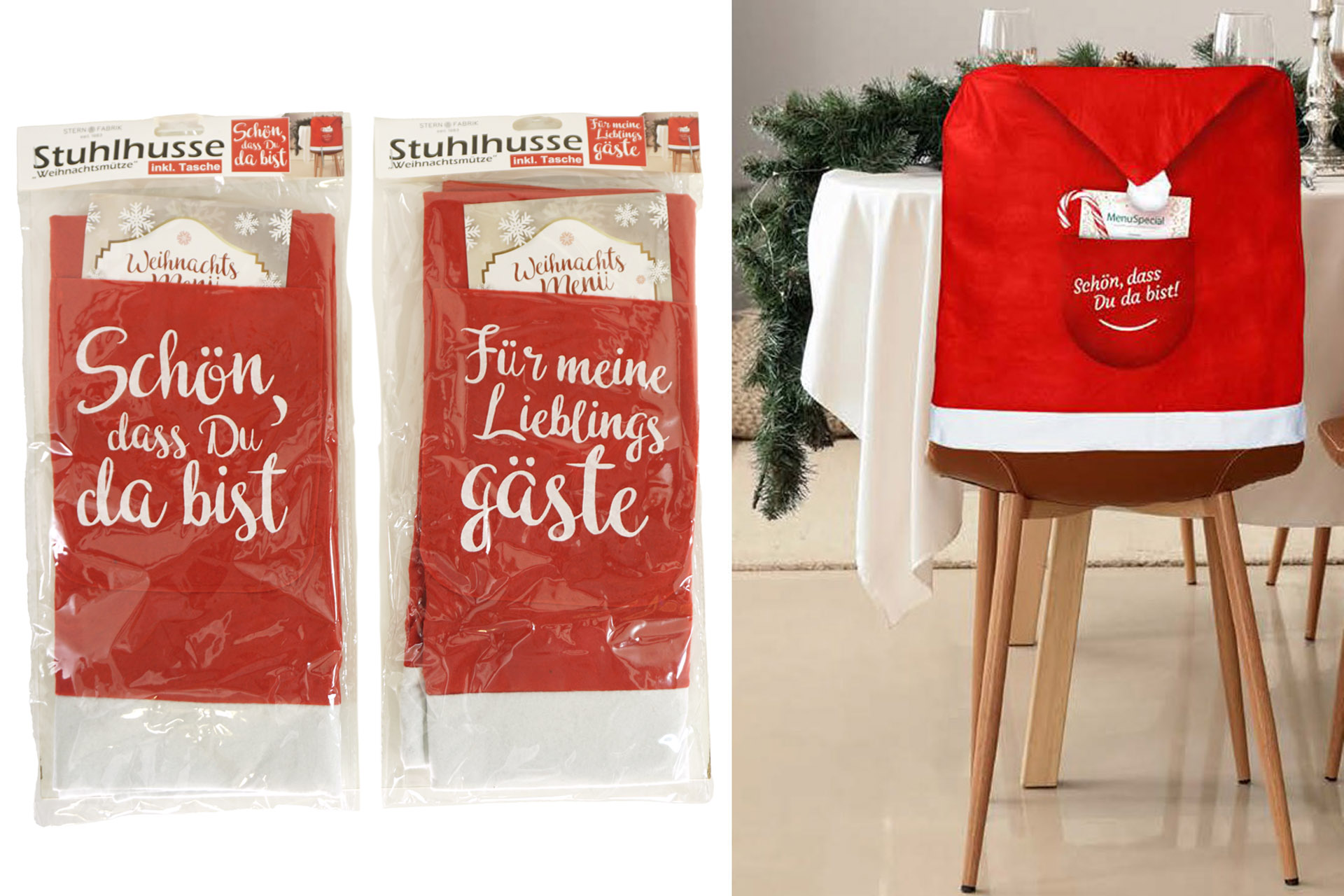 Deko Tisch Stuhlhusse Weihnachtsmütze mit Tasche, 48x64cm, 2 Designs