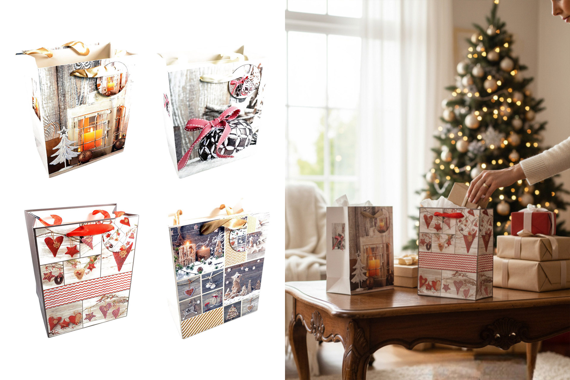 Geschenktüte Weihnachten "Motive" 26x32x12cm, 4 Designs