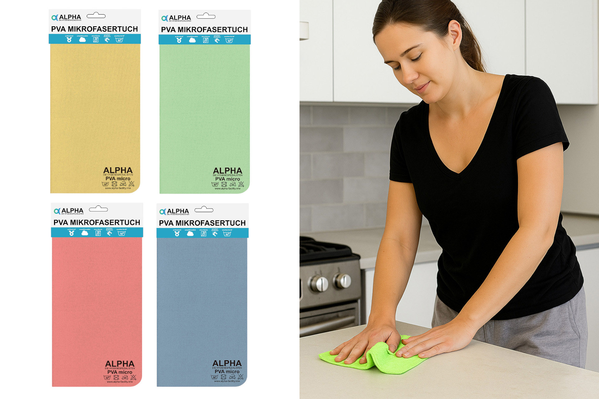Mikrofasertuch PVA, 30x30cm, 4 Farben