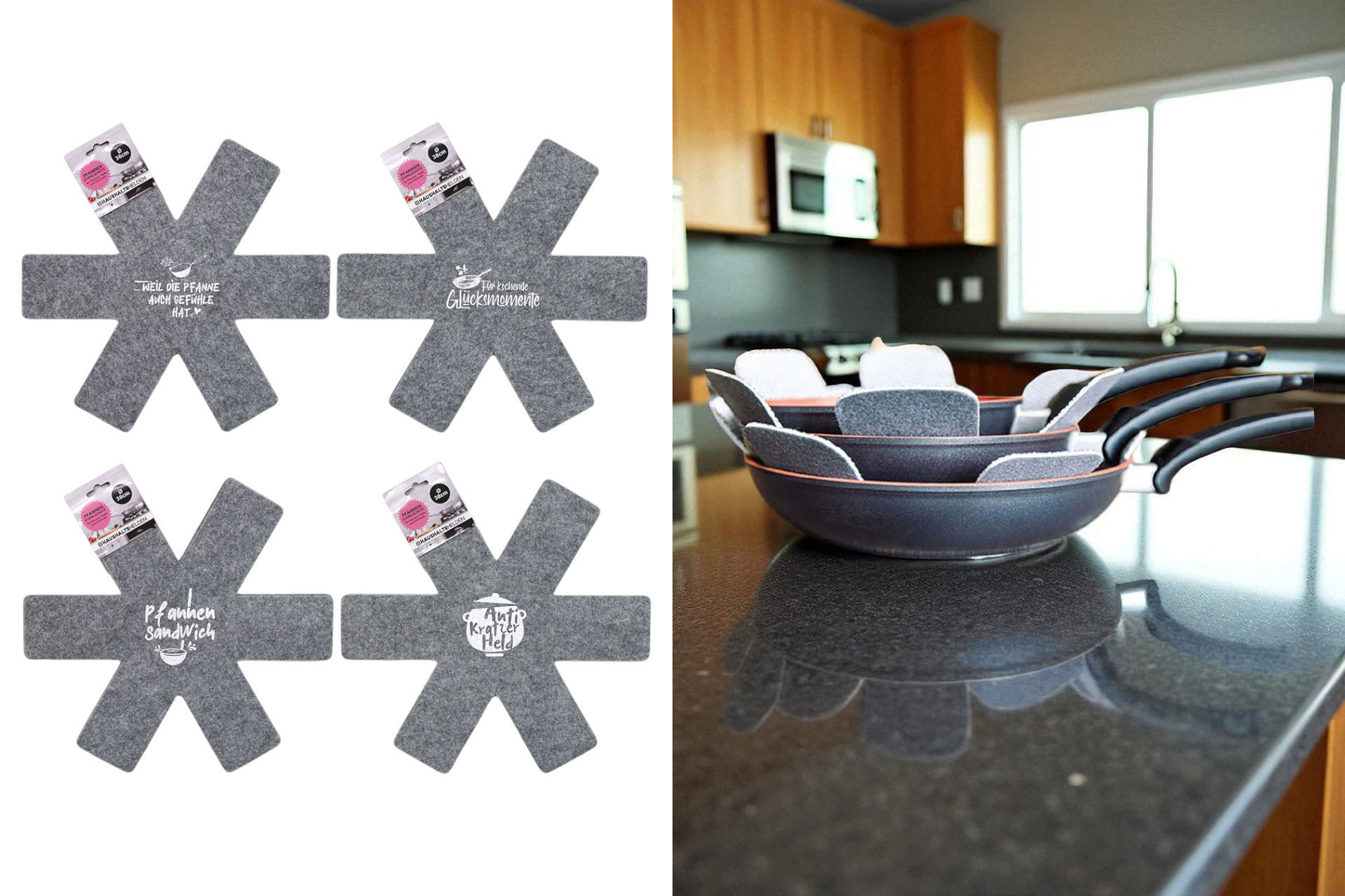 Pfannen- Schutzfilz, Durchmesser 38cm, mit Sprüchen, 2er