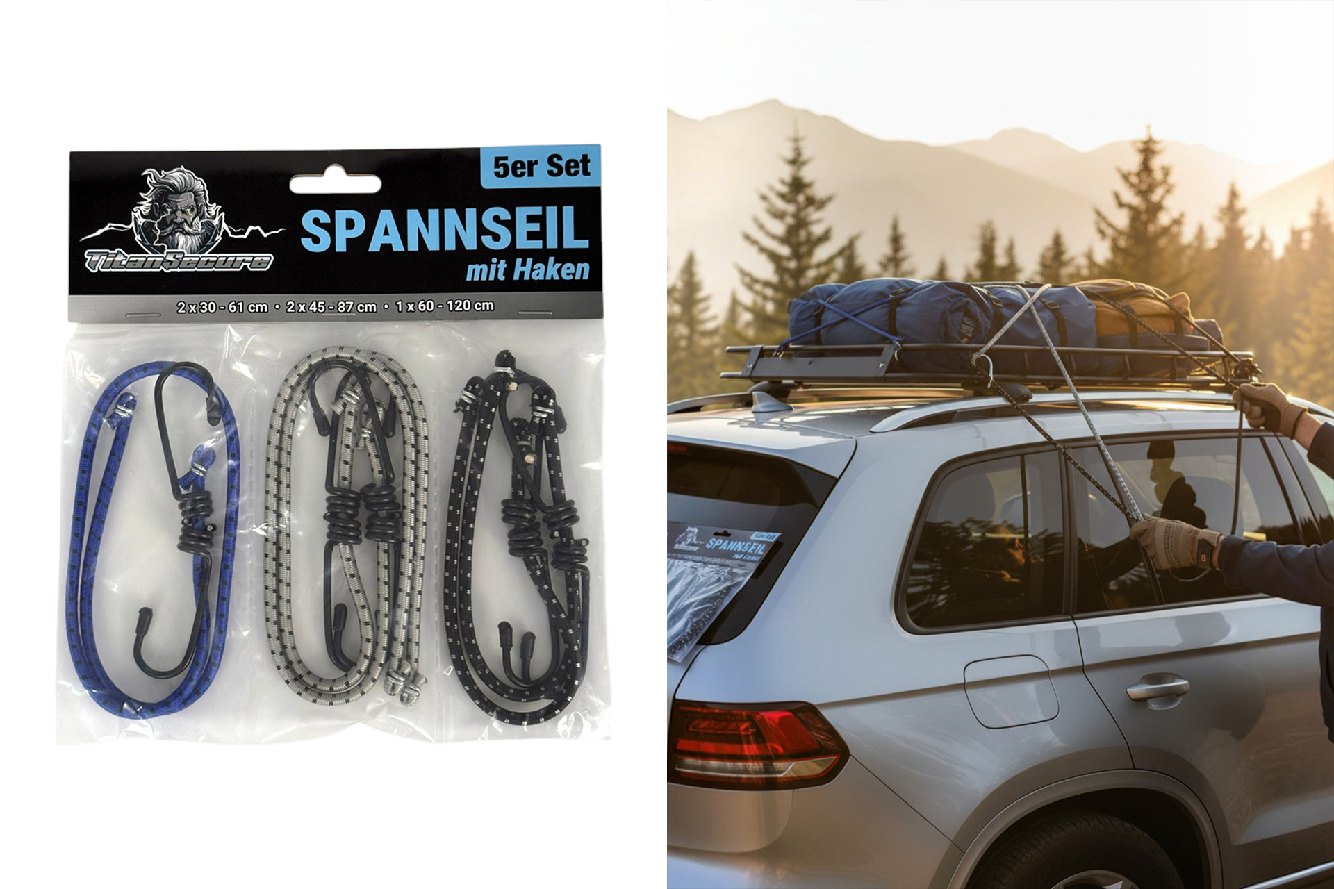Spannseil mit Haken elastisch 3 Größen, 5er