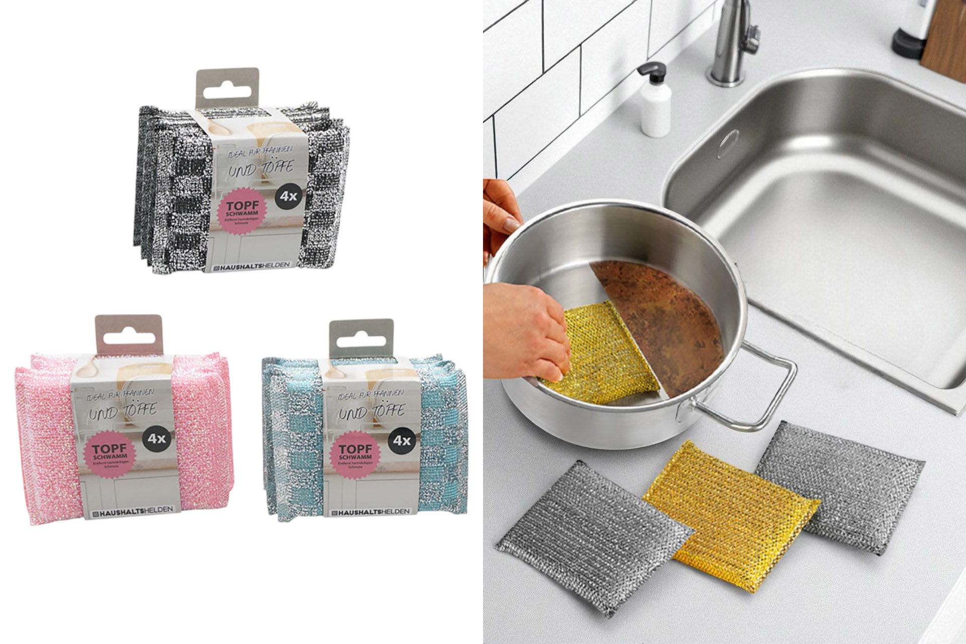 Topfschwämme, 4er, 3 Farben sortiert