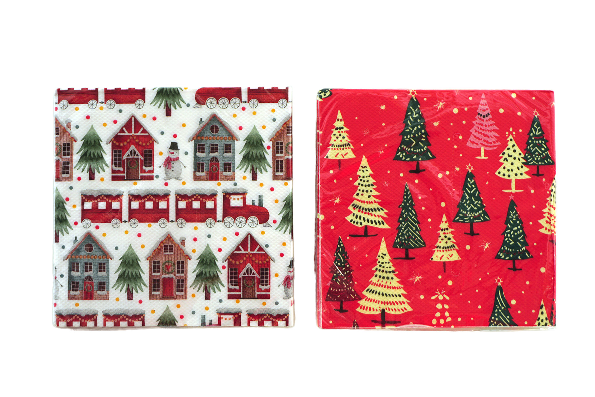 Servietten "Tannenbäume" 33x33cm, ¼ Falz, 3-lagig, 20er Pack, 2 Designs