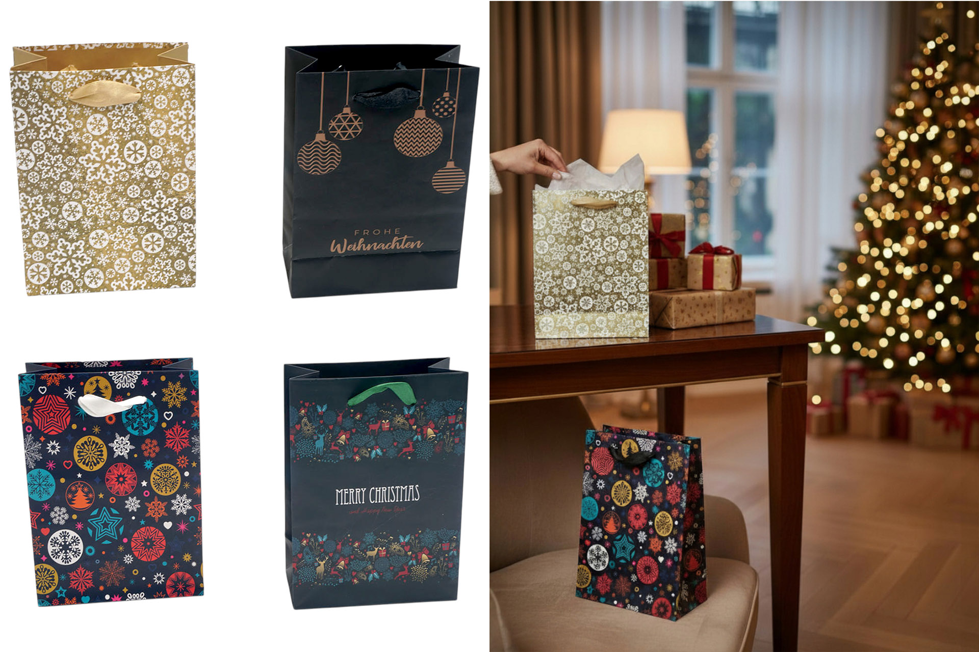 Gift bag christmas "motifs" 18x23x10cm, 8 designs