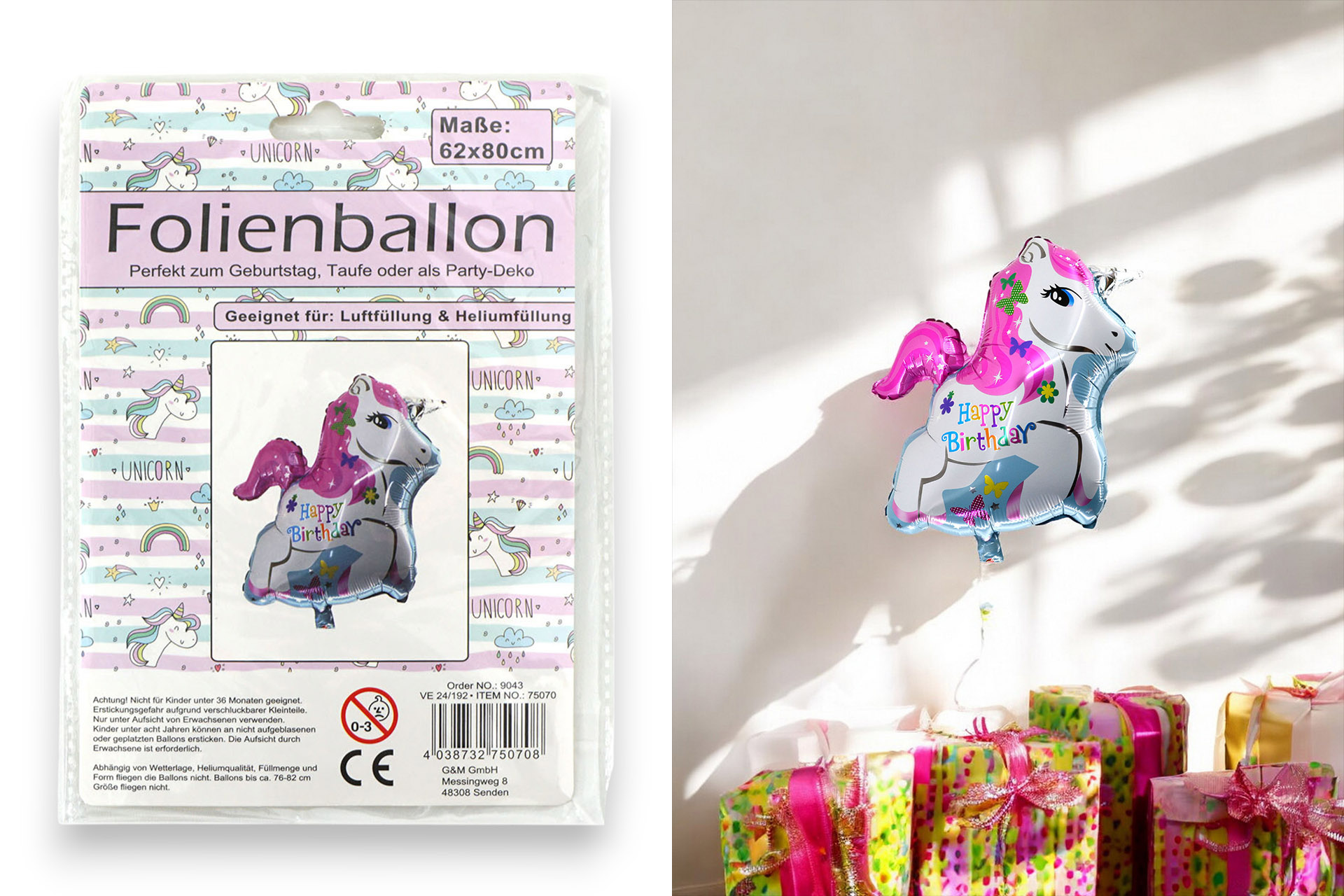 Folienballon "Einhorn" 62x80cm