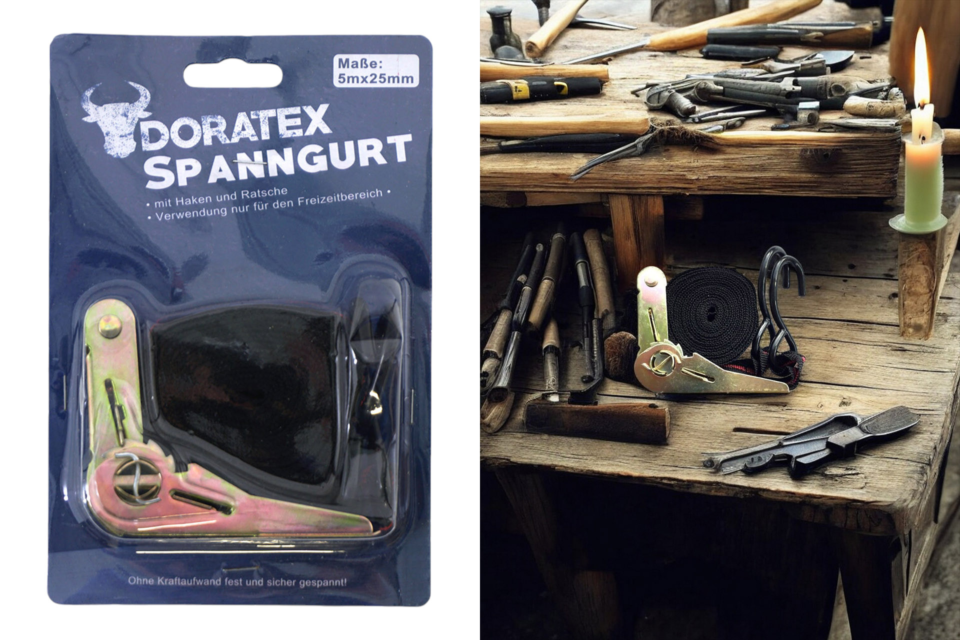 Spanngurt mit Haken und Ratsche, 5mx25mm