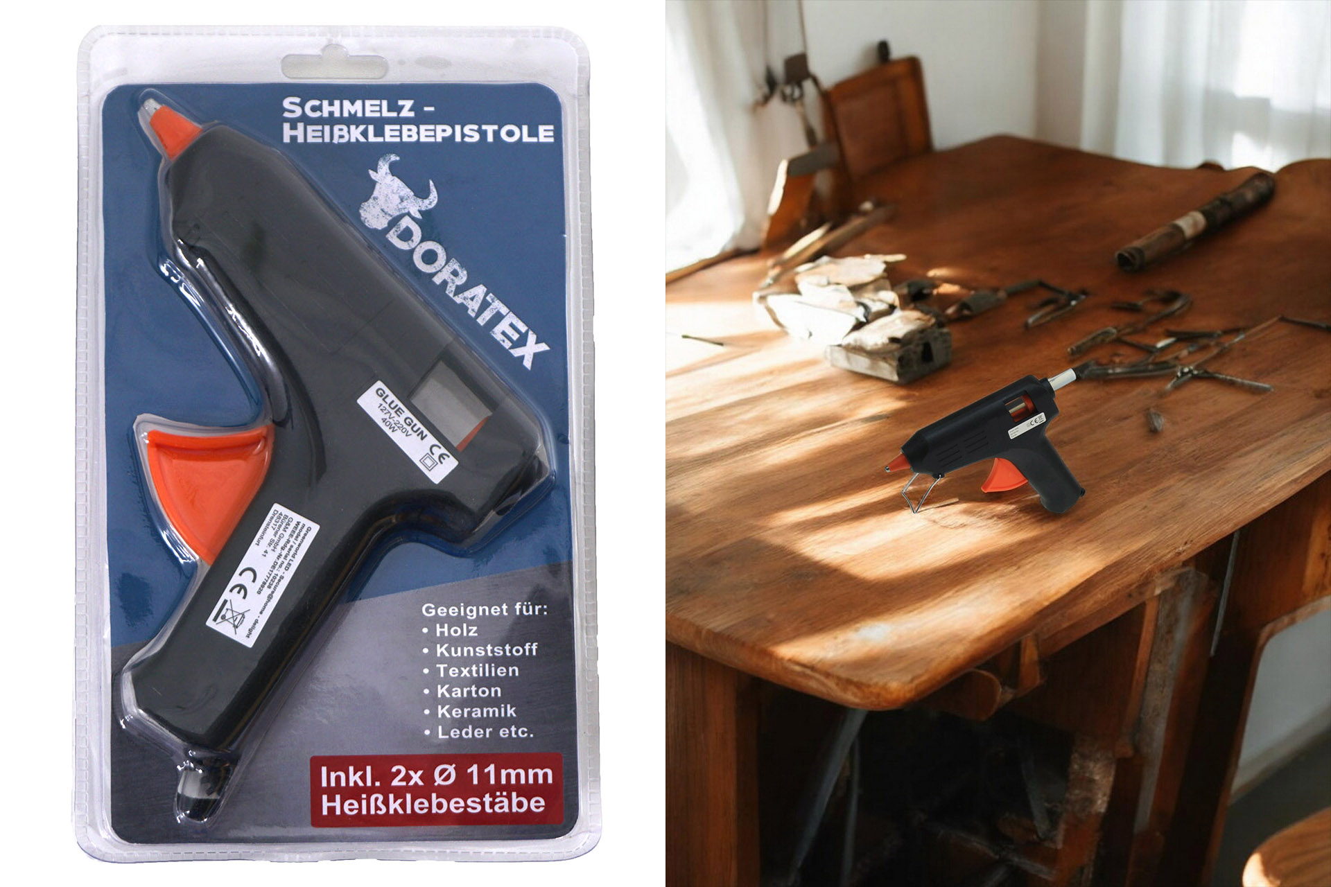 ZB Heißklebepistole 40W inkl. 2 Stück 100x11mm Stäbe, 230V