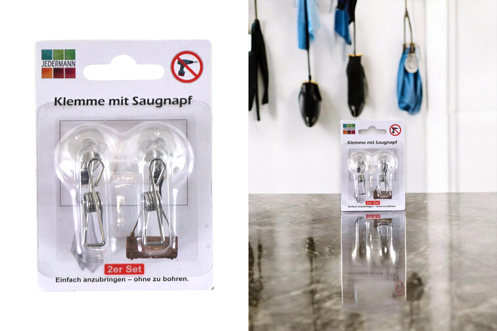 Clamp with suction cup, 2,5cm, set of 2