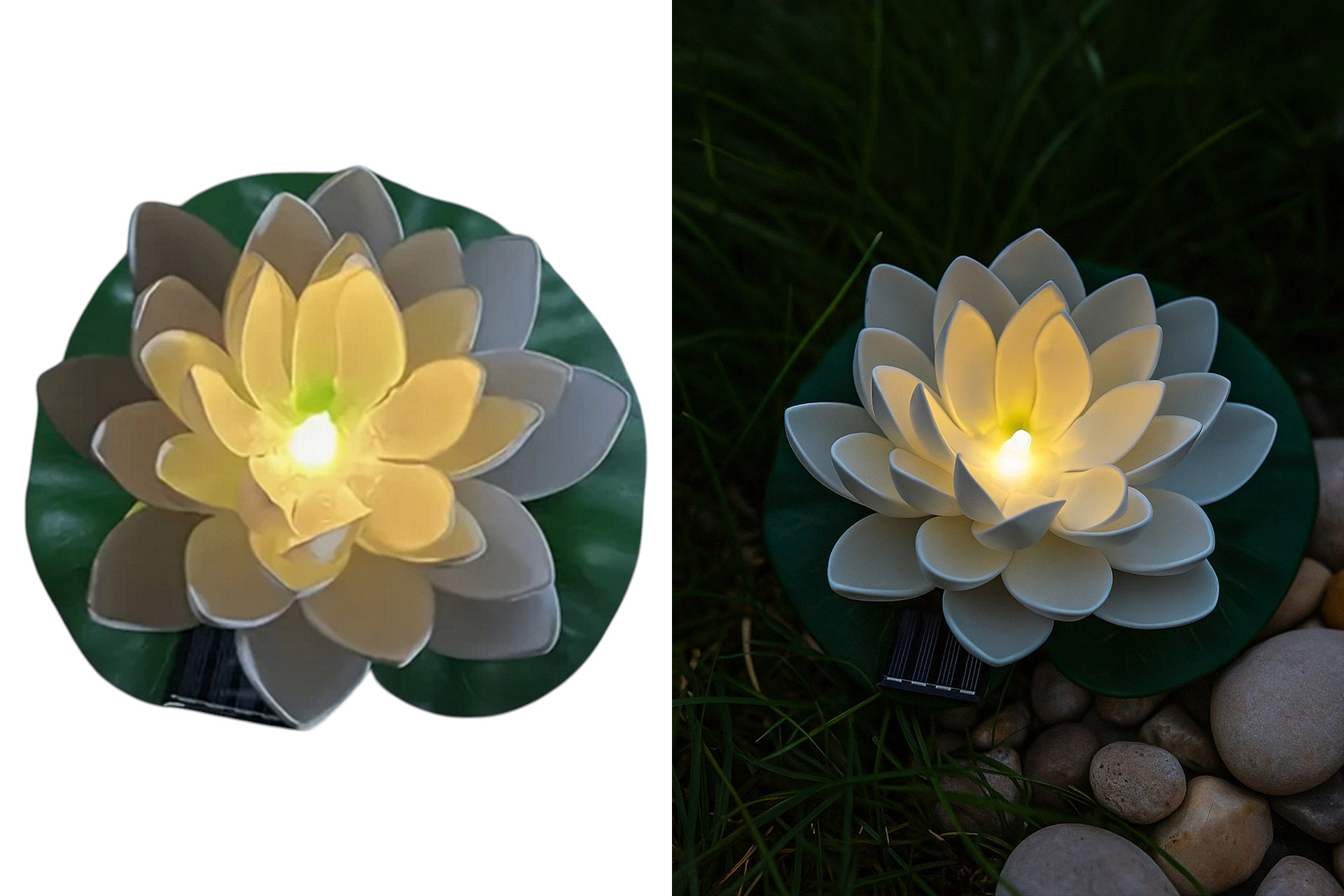 Solar "Lotusblume", weiß, 17x17x7cm, warmweiß