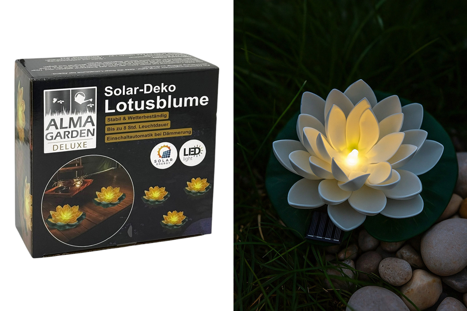 Solar "Lotusblume", weiß, 17x17x7cm, warmweiß