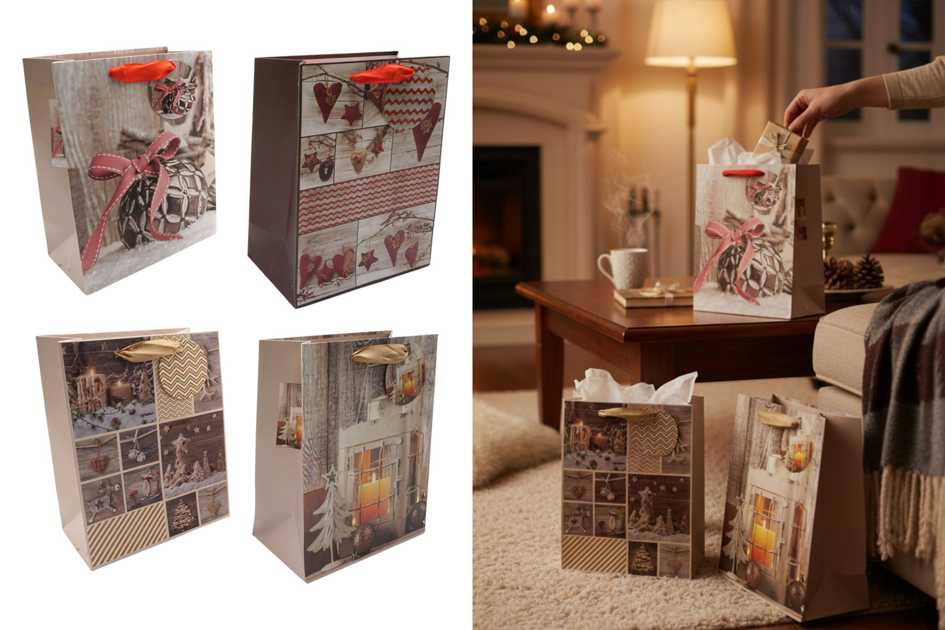 Geschenktüte Weihnachten "Motive" 18x23x10cm, 4 Designs