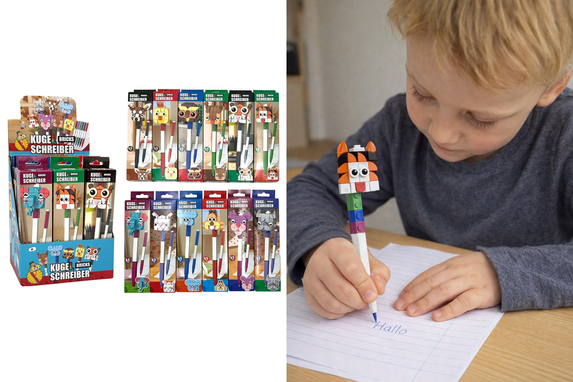 Kugelschreiber "Bricks", 12 Designs, im Display