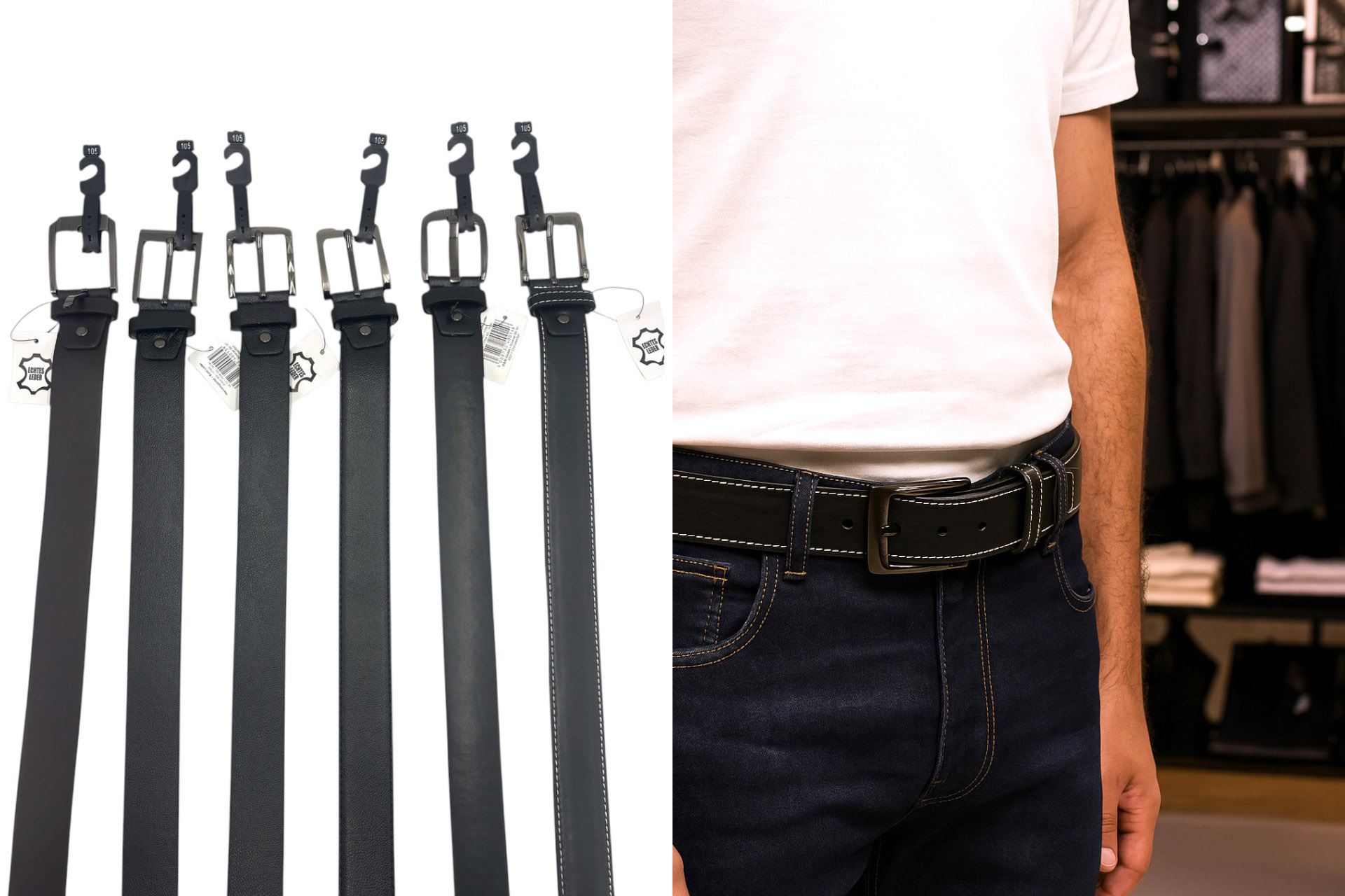 Gürtel Herren 6 Designs Sortiment A, *Echt Leder*