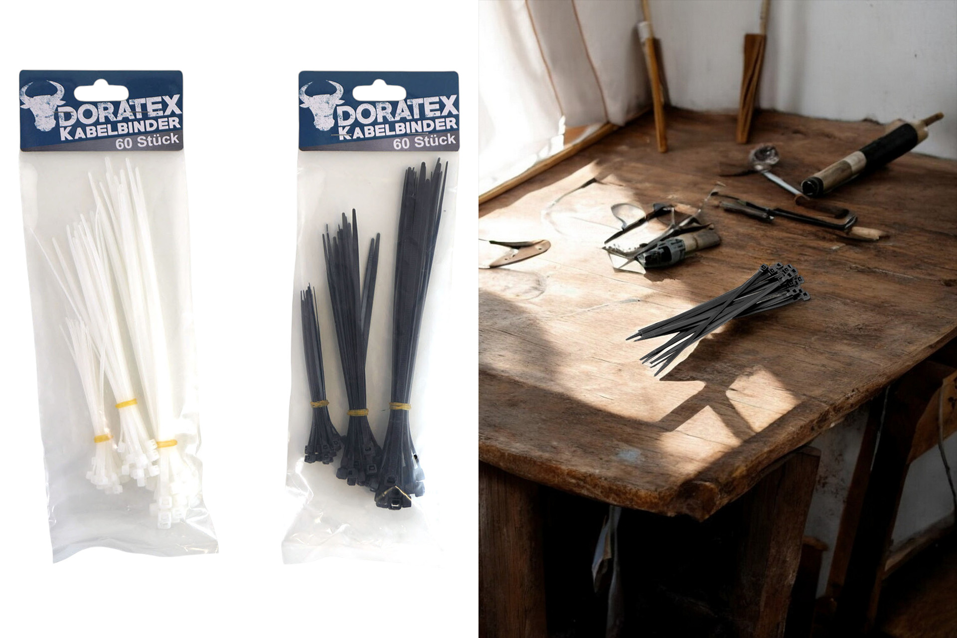 Kabelbinder 60tlg., 3 Längen, 20/15/10cm, 2 Farben