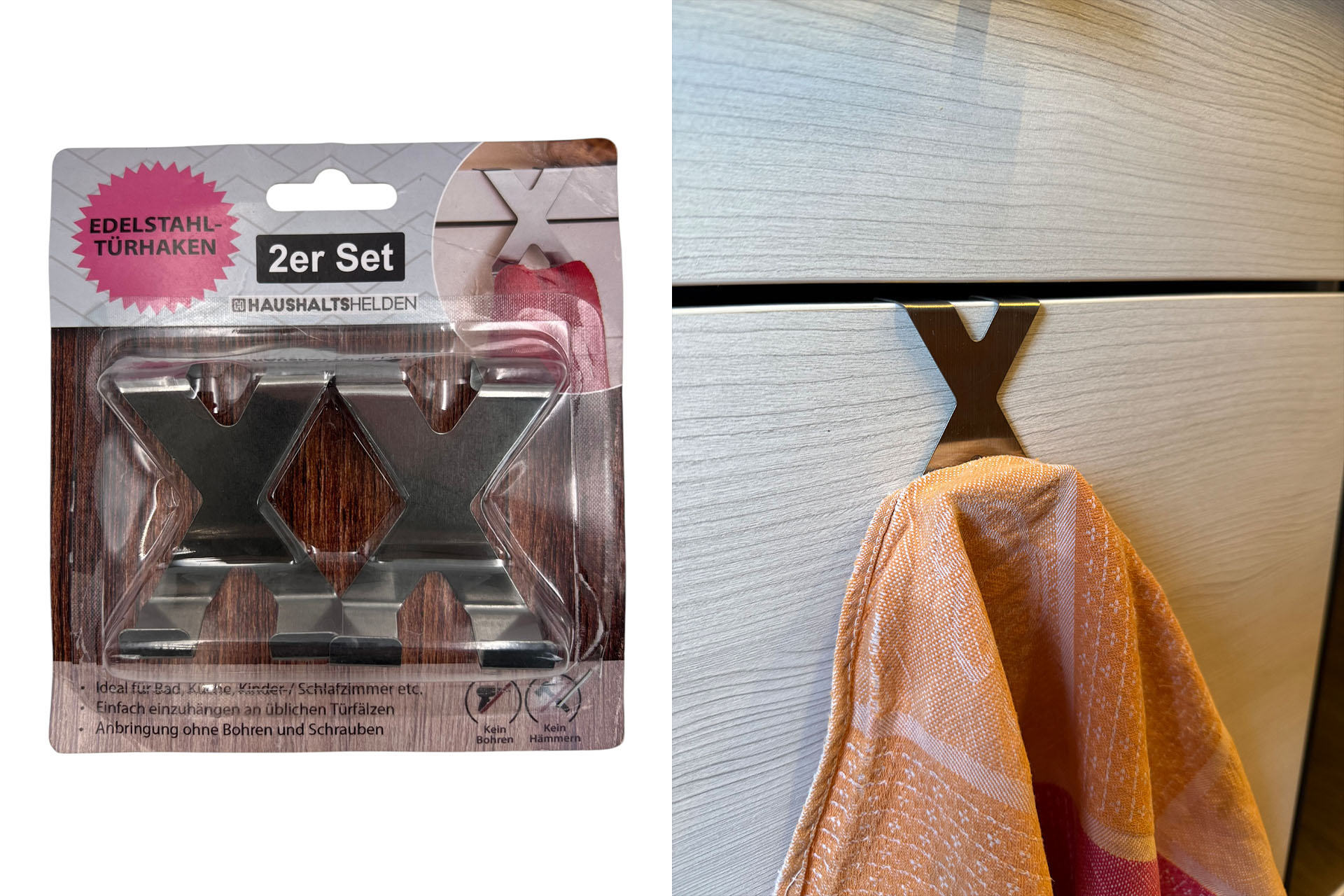 Stainless steel door hook, set of 2