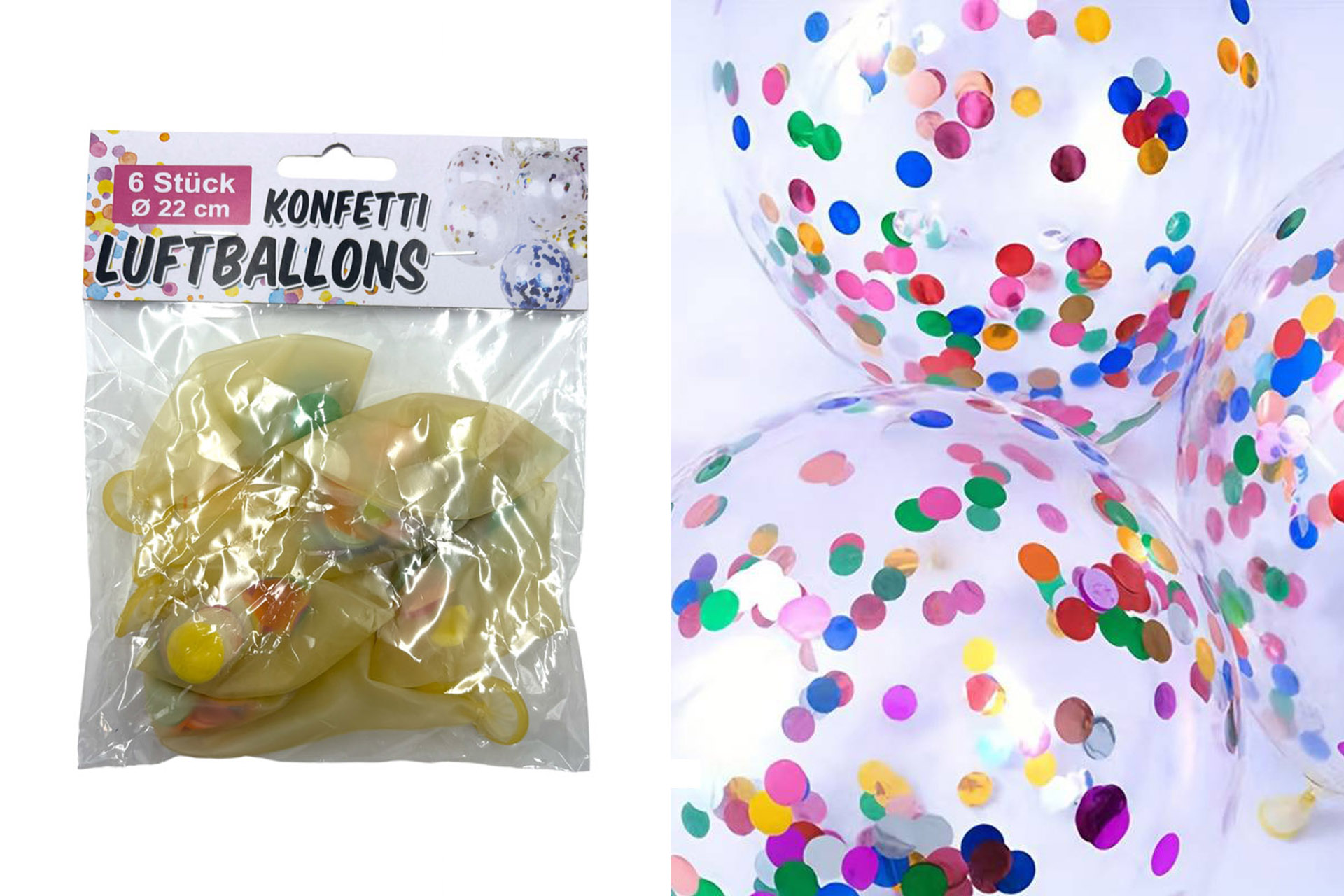 Luftballons "Konfetti" 6er Pack, ø22 cm, buntes Konfetti