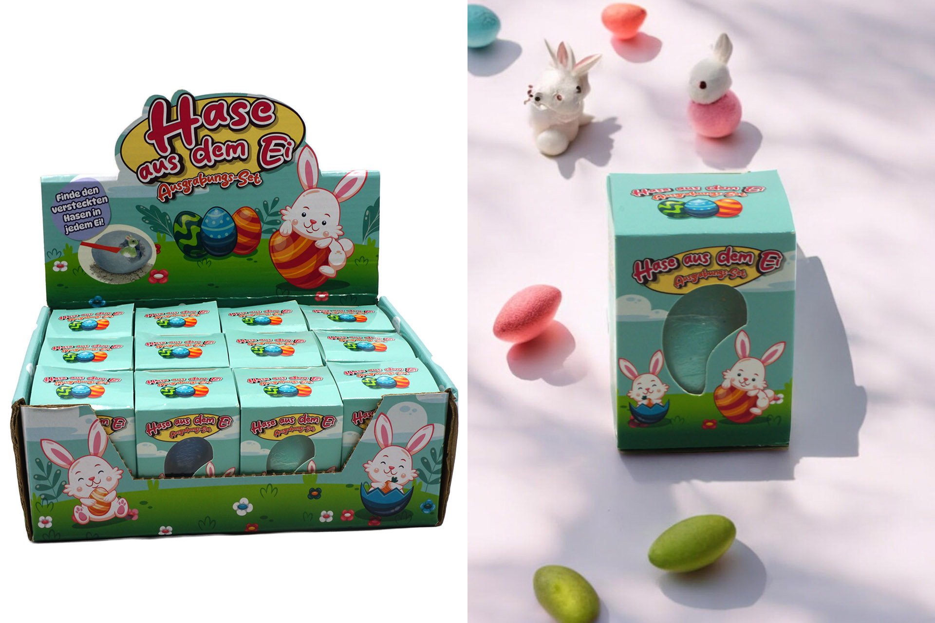 Ausgrabung Set "DIG IT" EI mit Hase, 7cm, 4 Farben, im Display