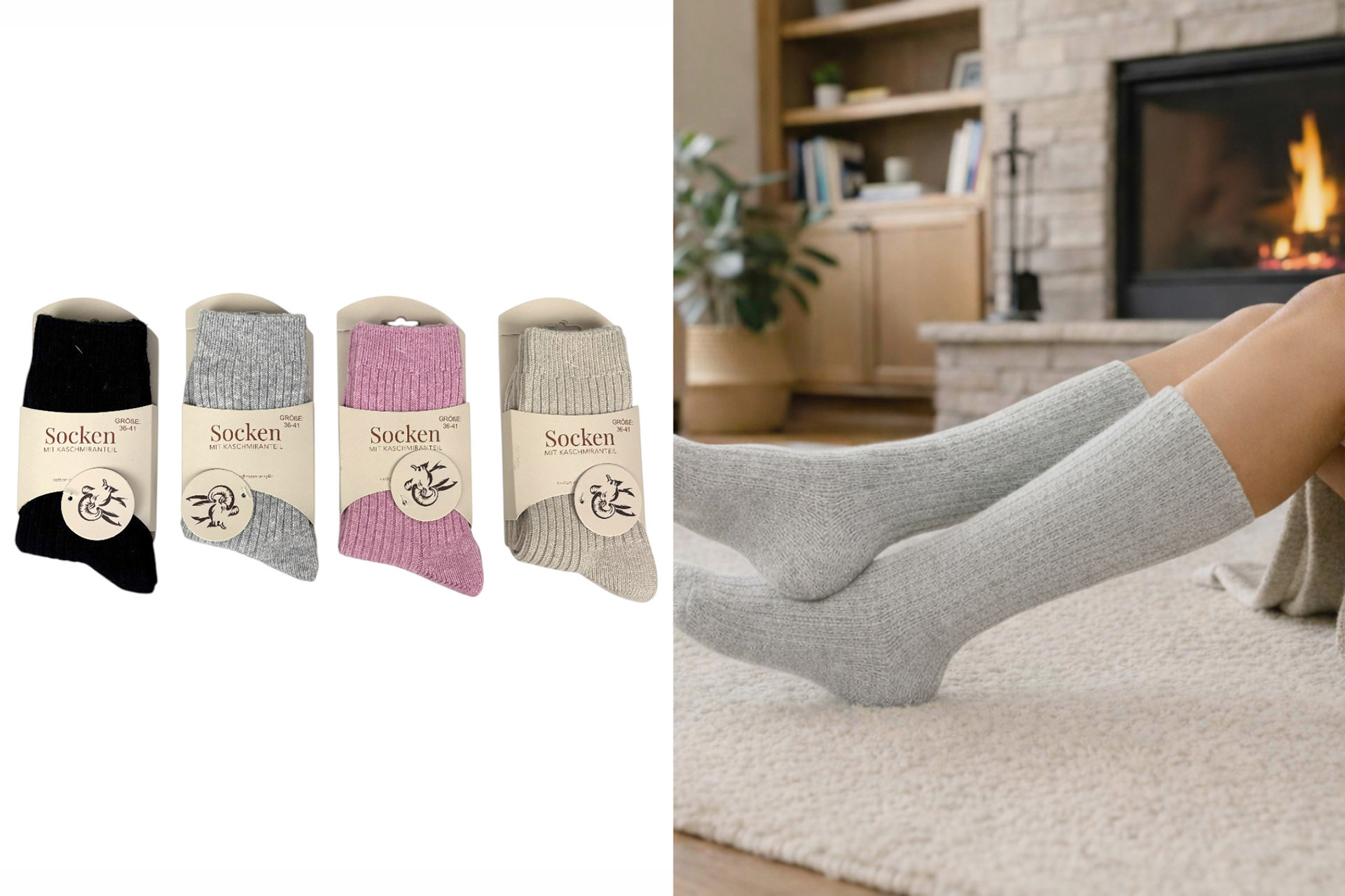 Socken "Kaschmir" für Frauen, 1 Paar, Gr. 36-41, 4 Farben