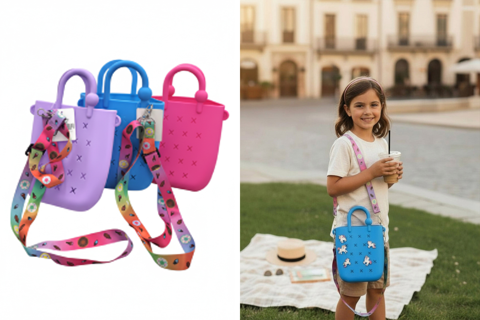 Silikon Umhängetasche für Schuh/Taschenpins, 15x6x21cm, 3 Farben