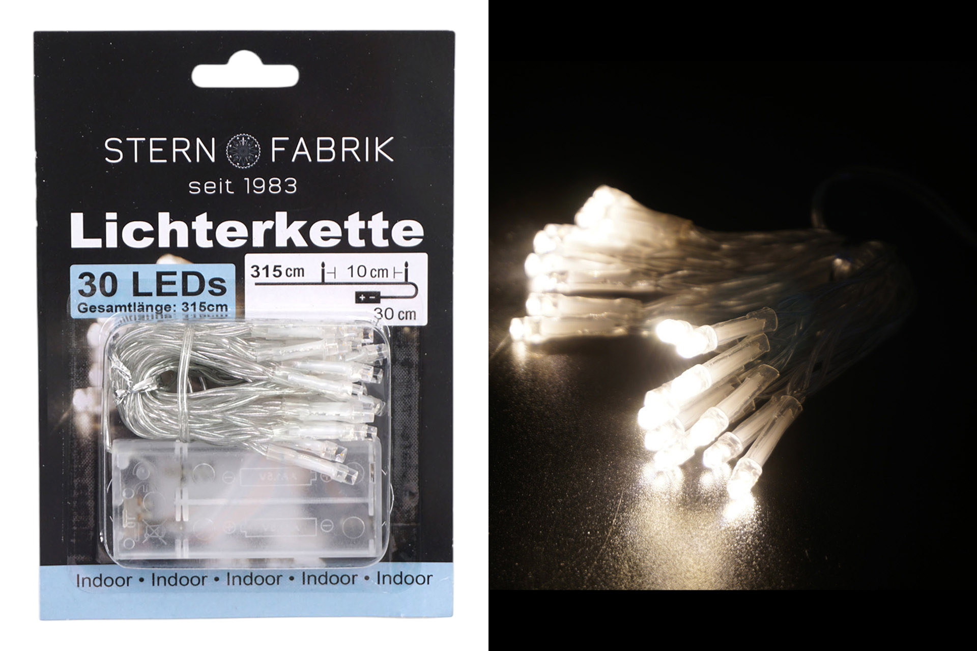 Lichterkette LED 30er, transparentes Kabel