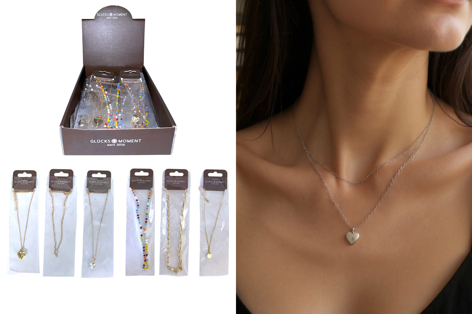 Halsketten "Famous" 6 Designs, im Display