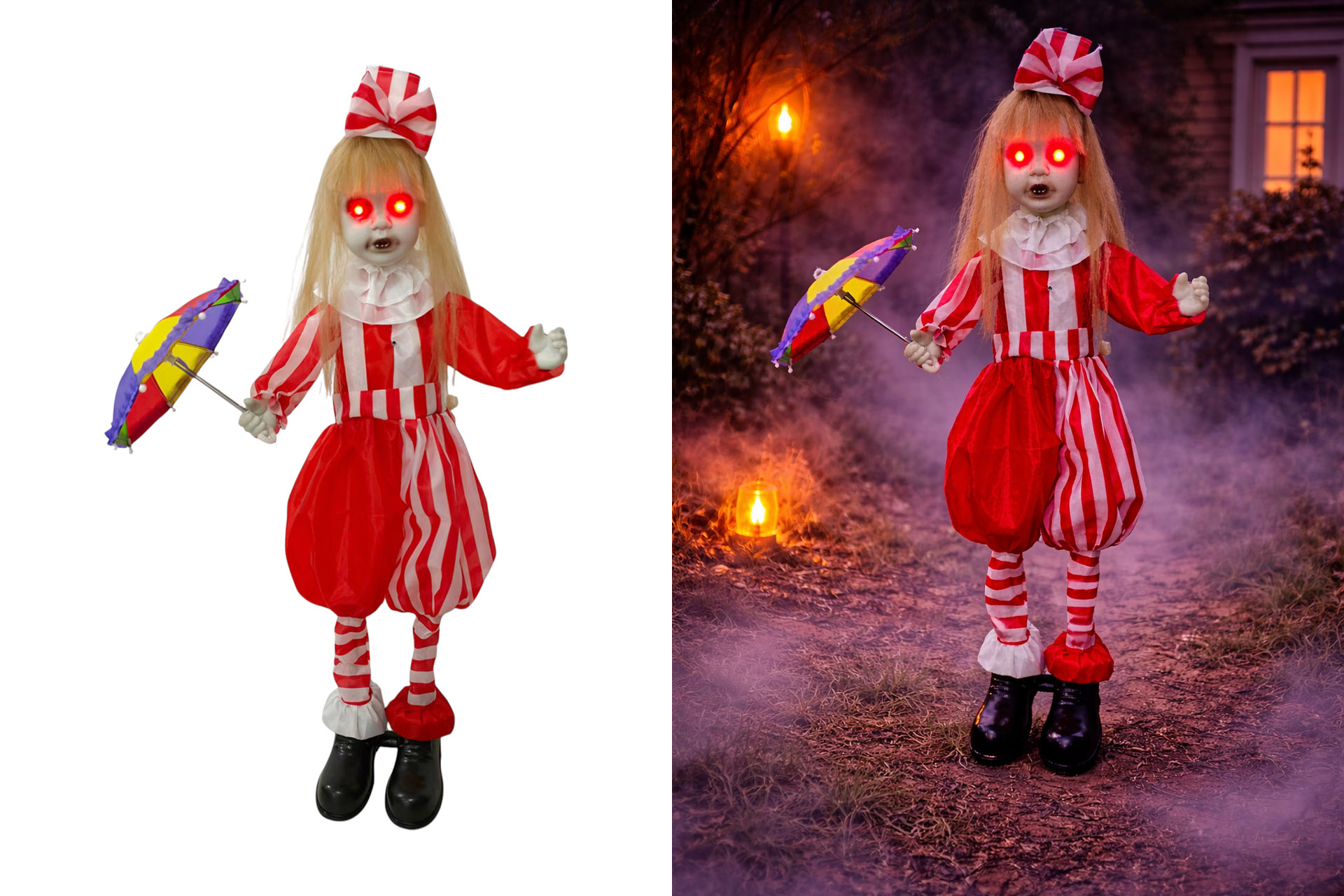 LED Deko Figuren Halloween "Standing Girl mit Regenschirm", 65x22x100cm, mit Sound