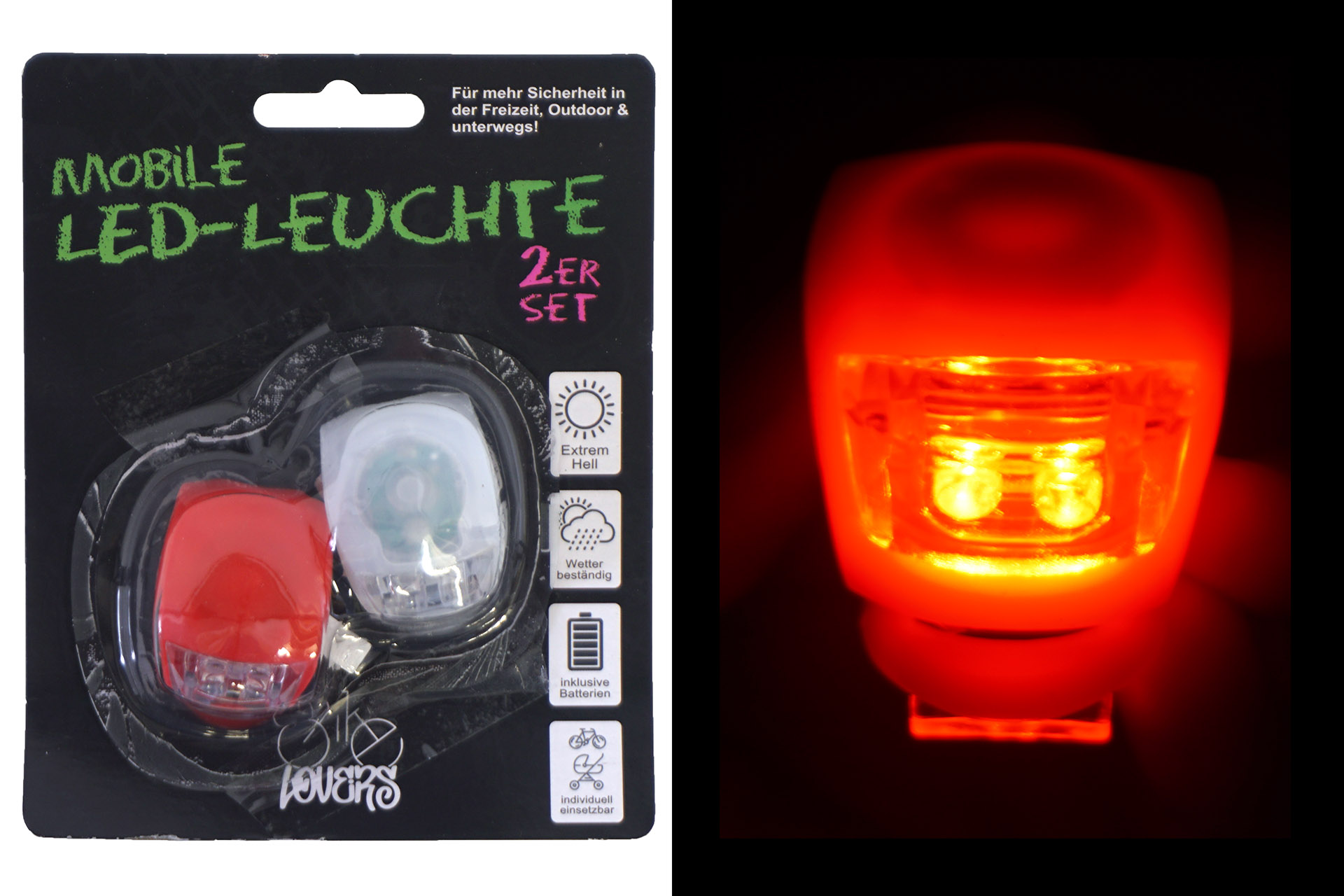 Fahrrad Beleuchtung "Easy" LED Lampe, 2er Set, vorne / hinten