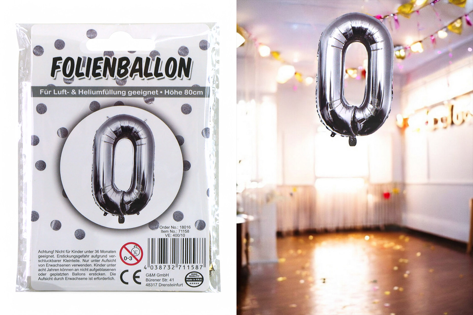 Foil balloon number 0, 80cm silver