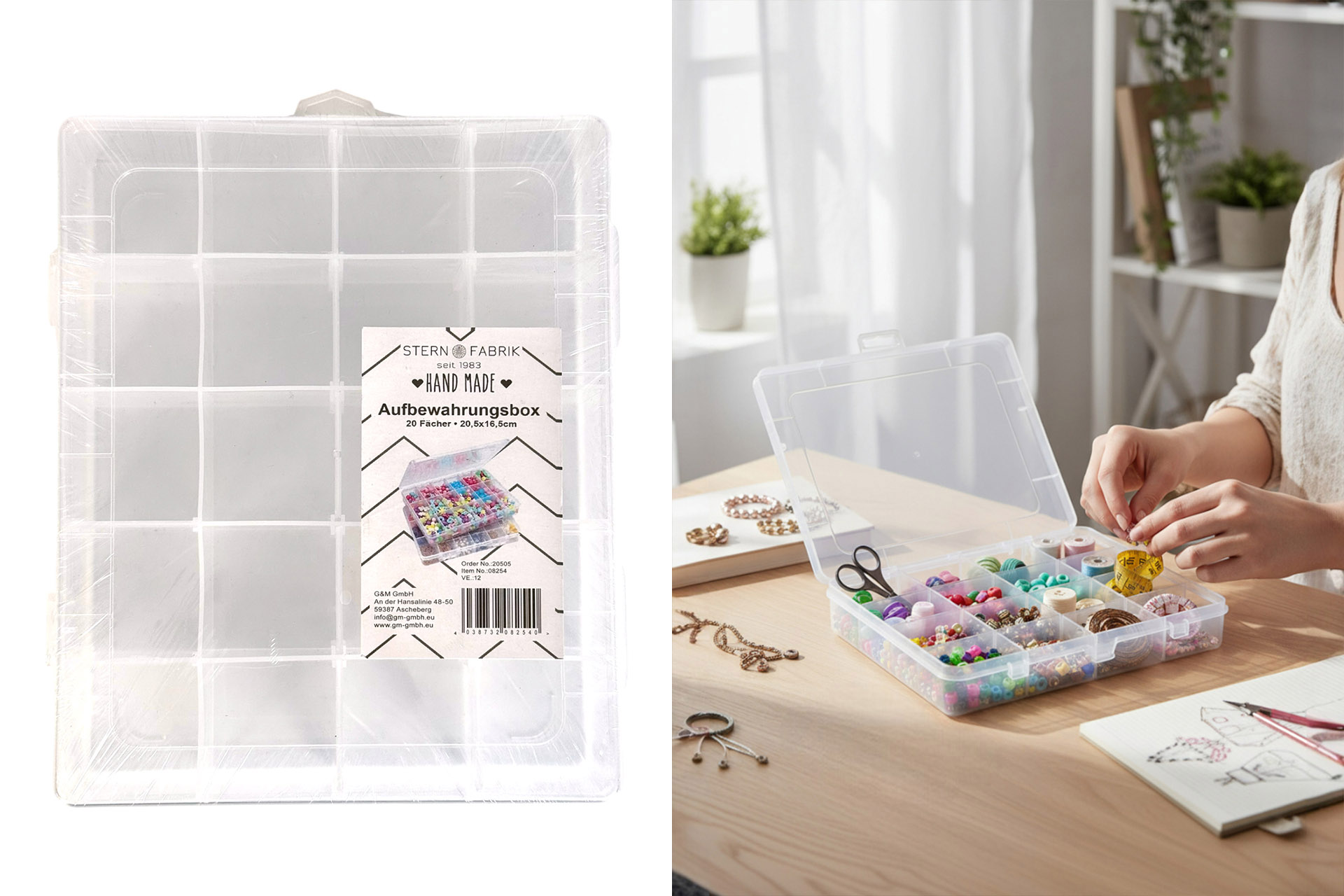 Aufbewahrungsbox Kunststoff, 20 Fächer, 20,5x16,5cm