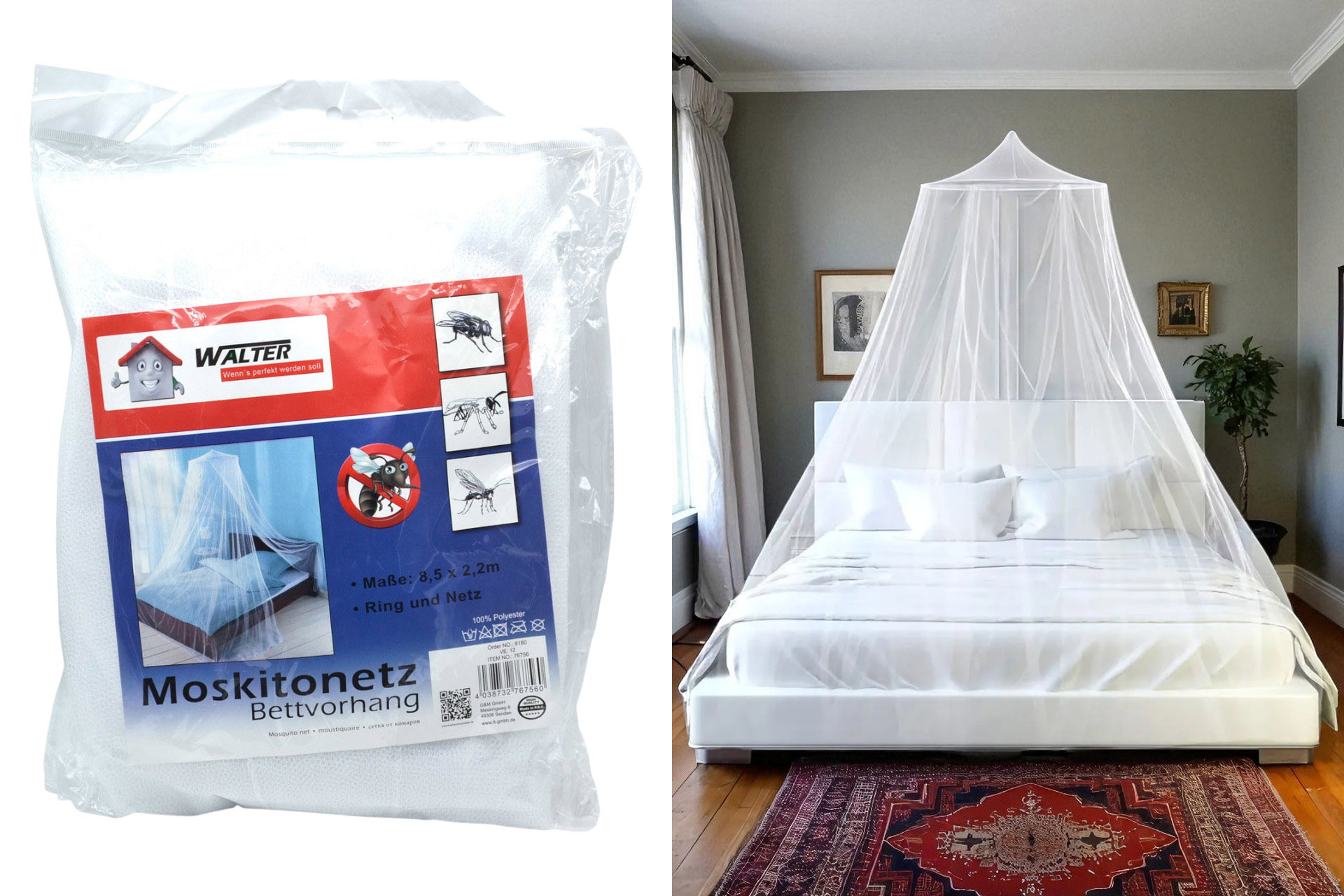 Insektennetz für`s Bett weiß 8,5x2,2m