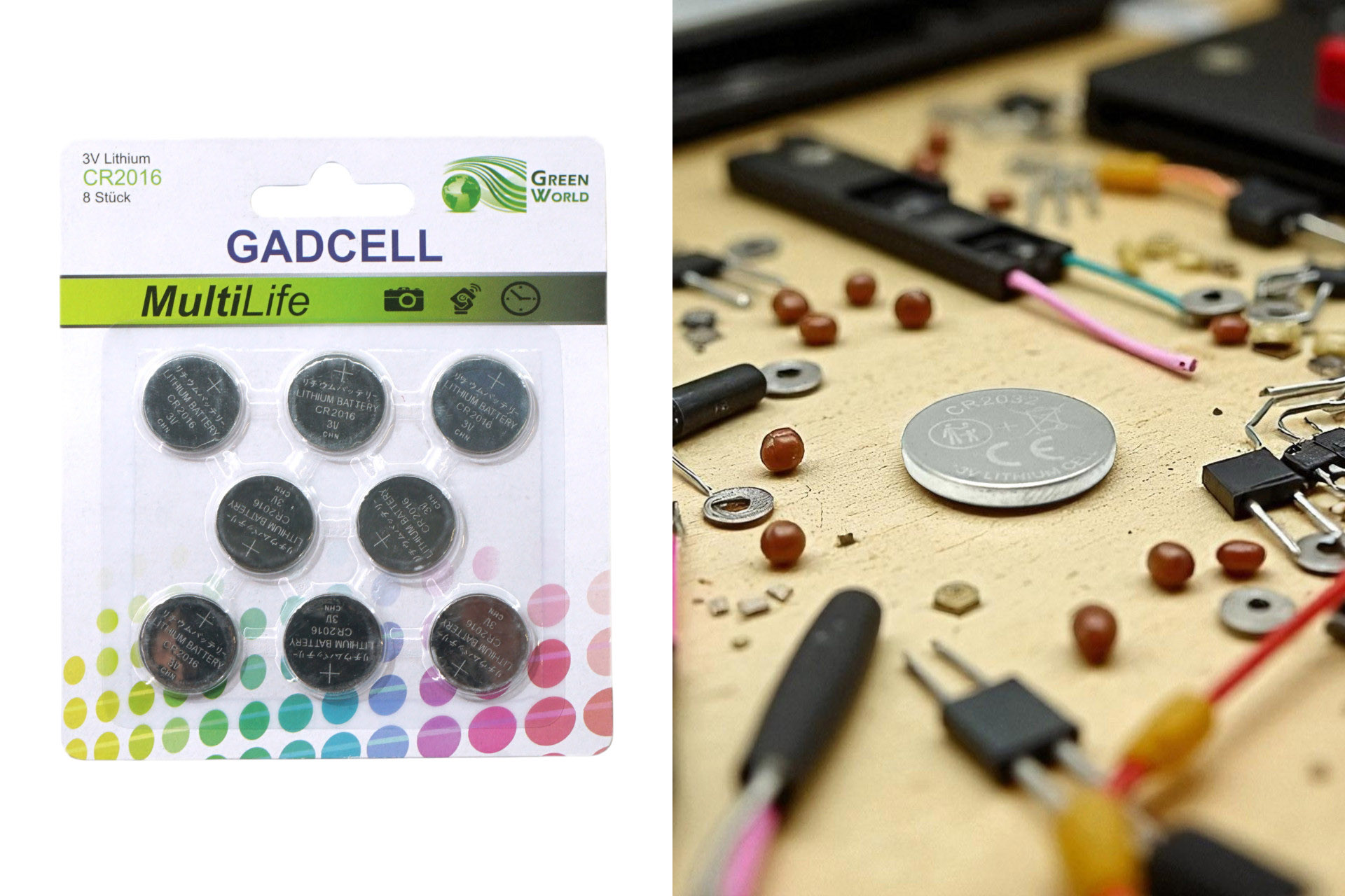 Button cell battery CR2016, Set of 8