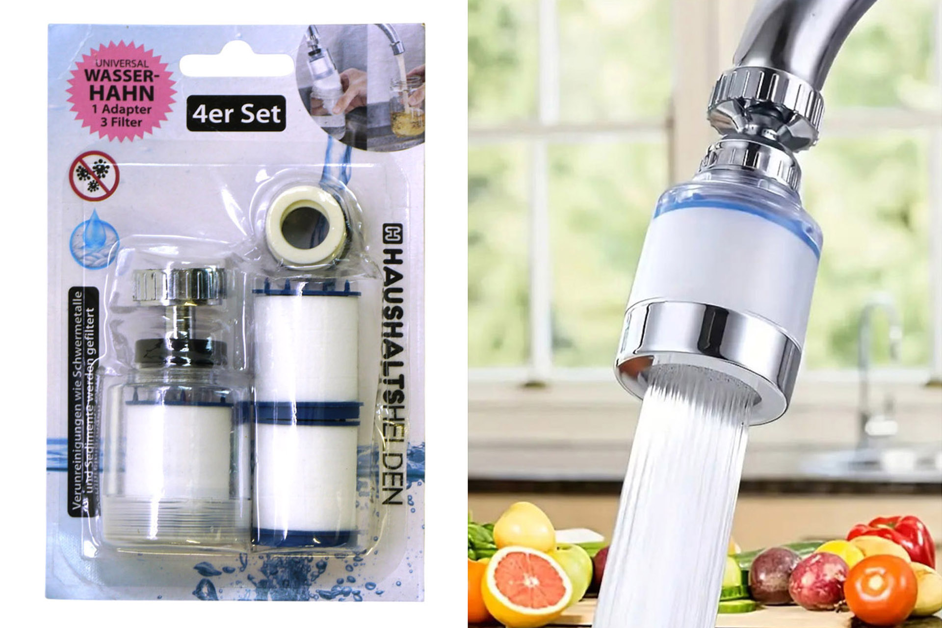 Wasserhahn/Kalkfilter mit Universalanschluss, 3er Set