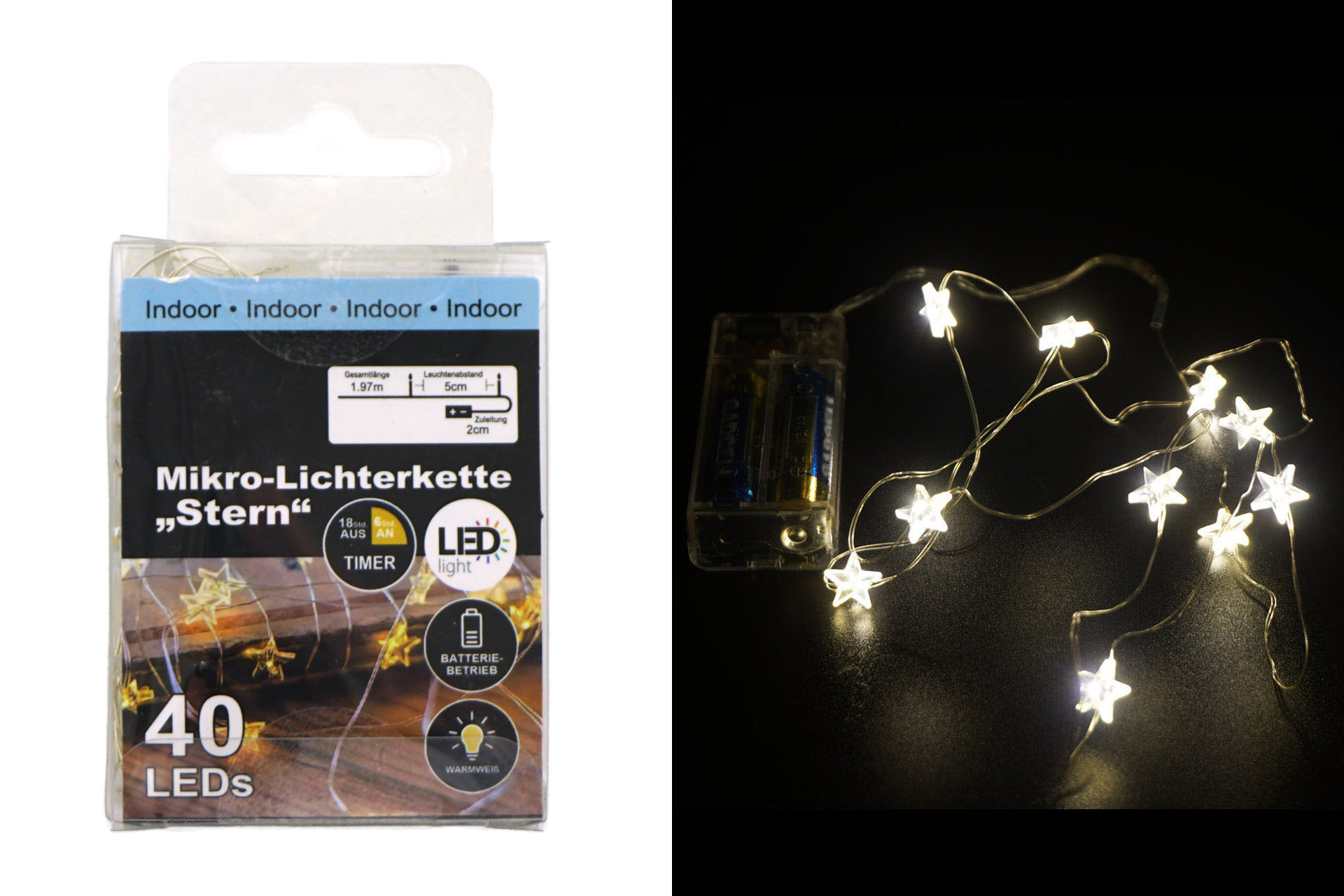 Lichterkette Basics LED Mikro Stern mit Timer, 40er