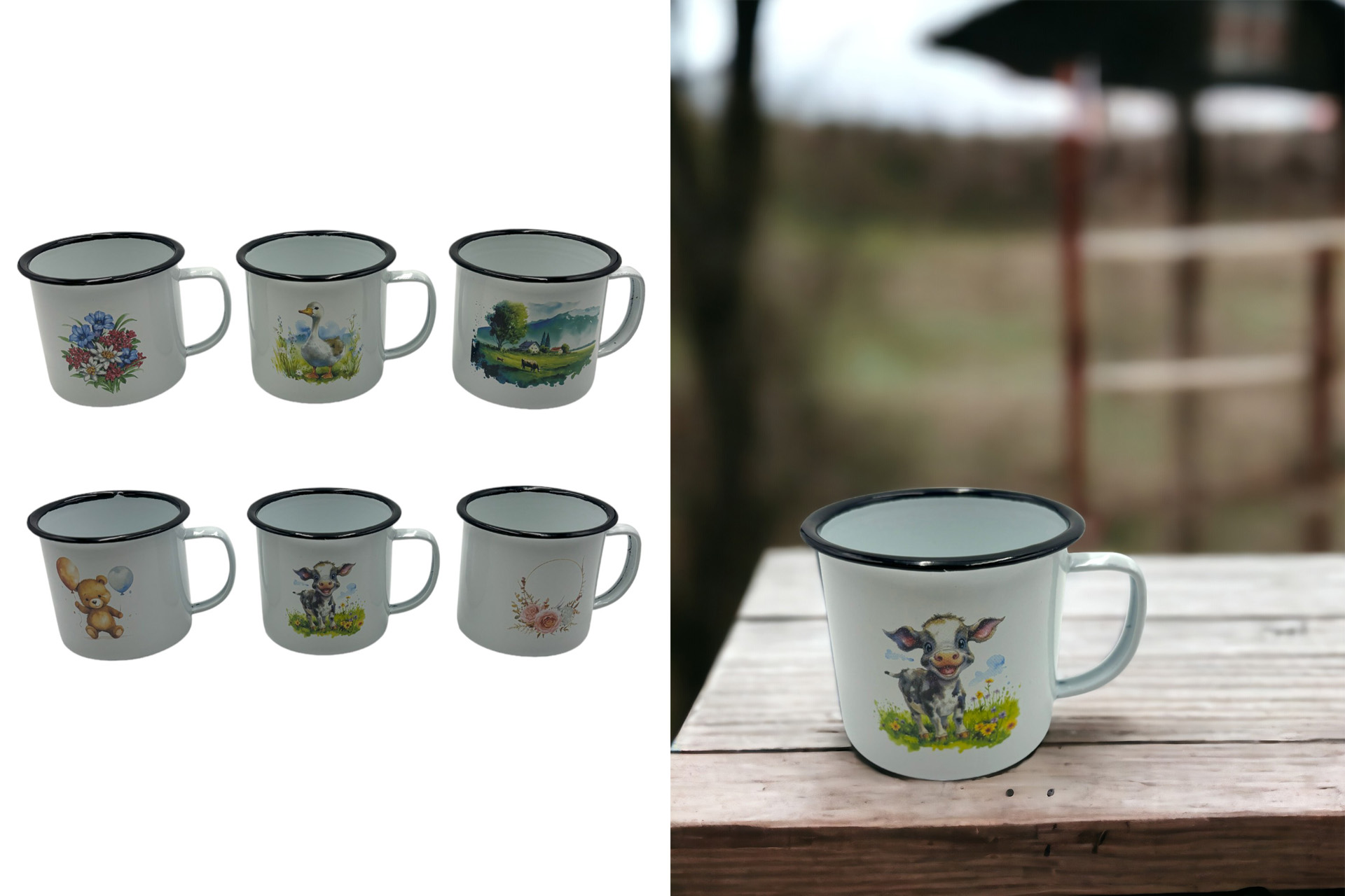 Metalltasse "Mediterran" 350ml, mit Spruch, 6 Designs