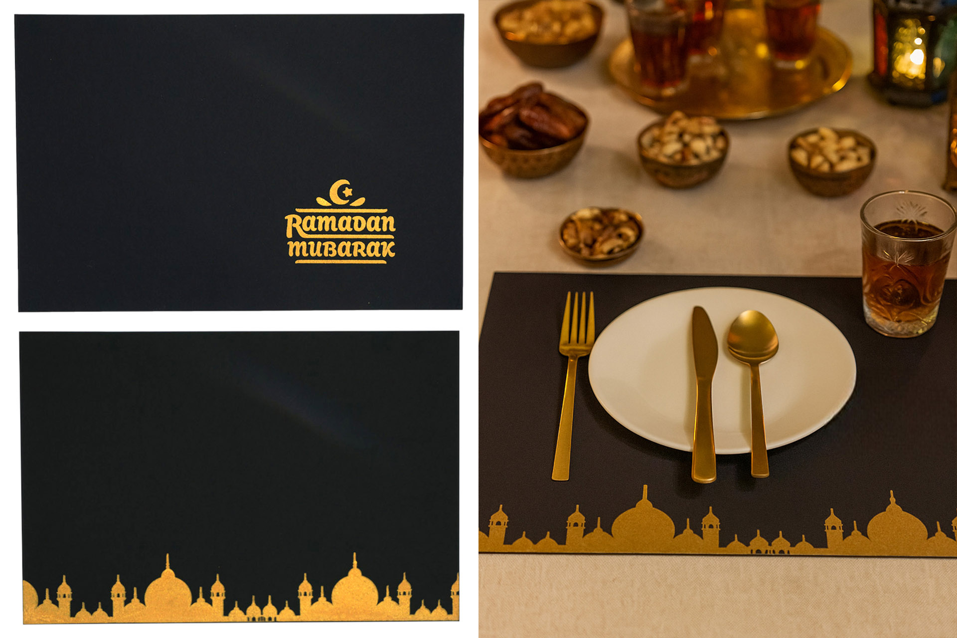 Platzset 45x30cm Filz mit Spruch "Ramadan", schwarz, 2 Designs sortiert