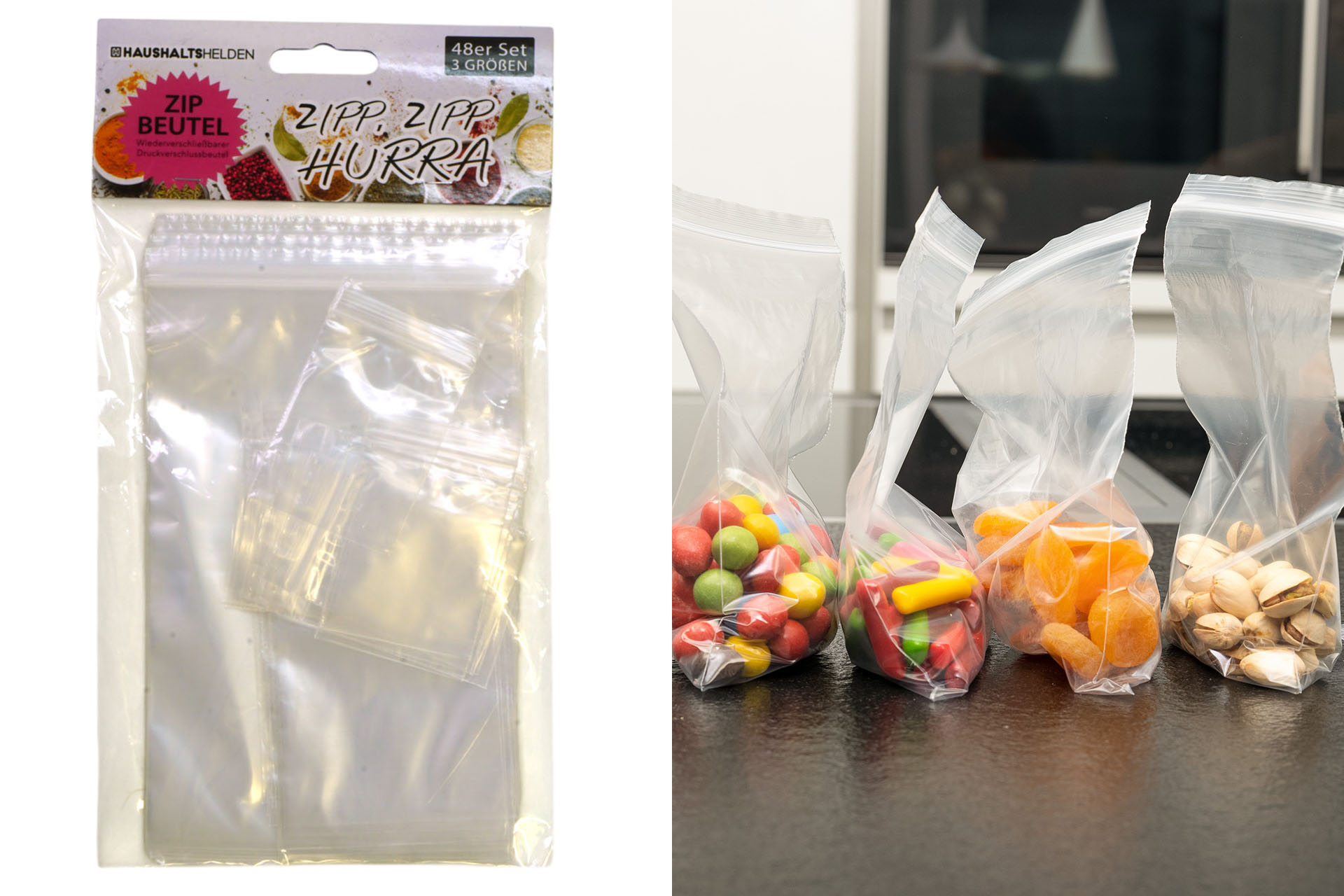 Zip Beutel, 48er Set, 3 Größen