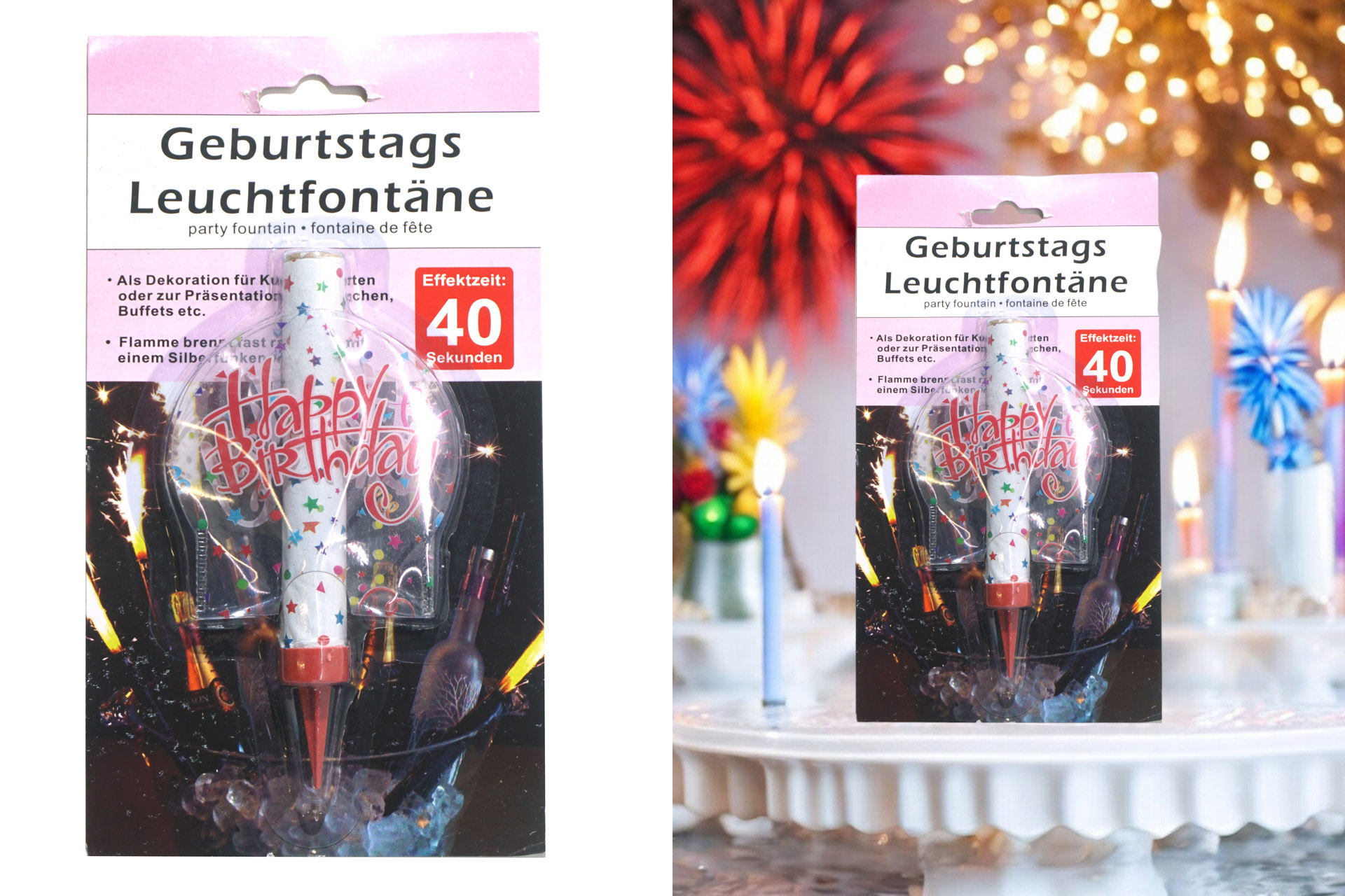 Geburtstagsfontäne Ziffer - Happy Birthday, Brenndauer 40 Sekunden