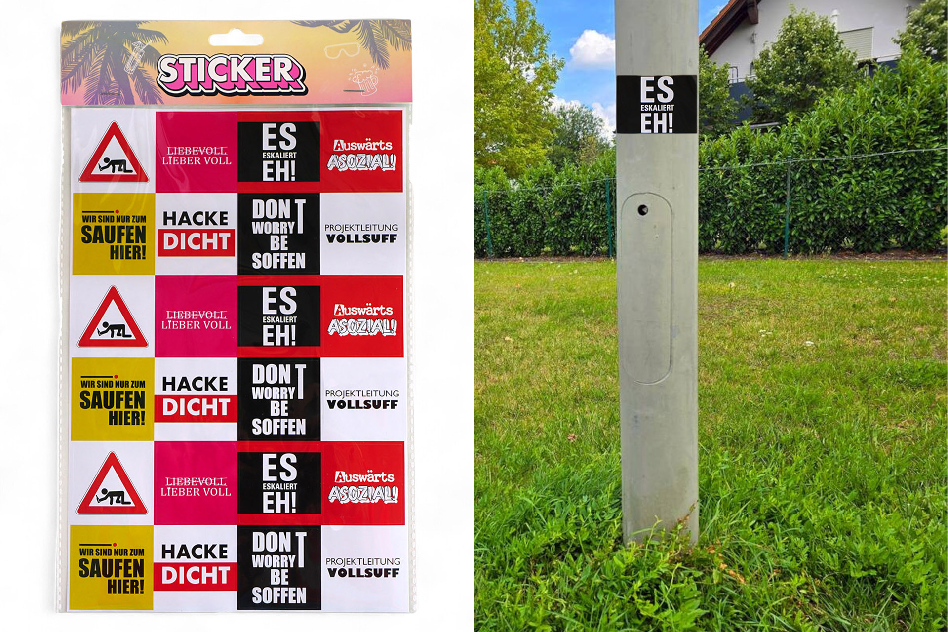 Sticker"Malle-Party", 24er Set, 4,5cm, 8 Designs