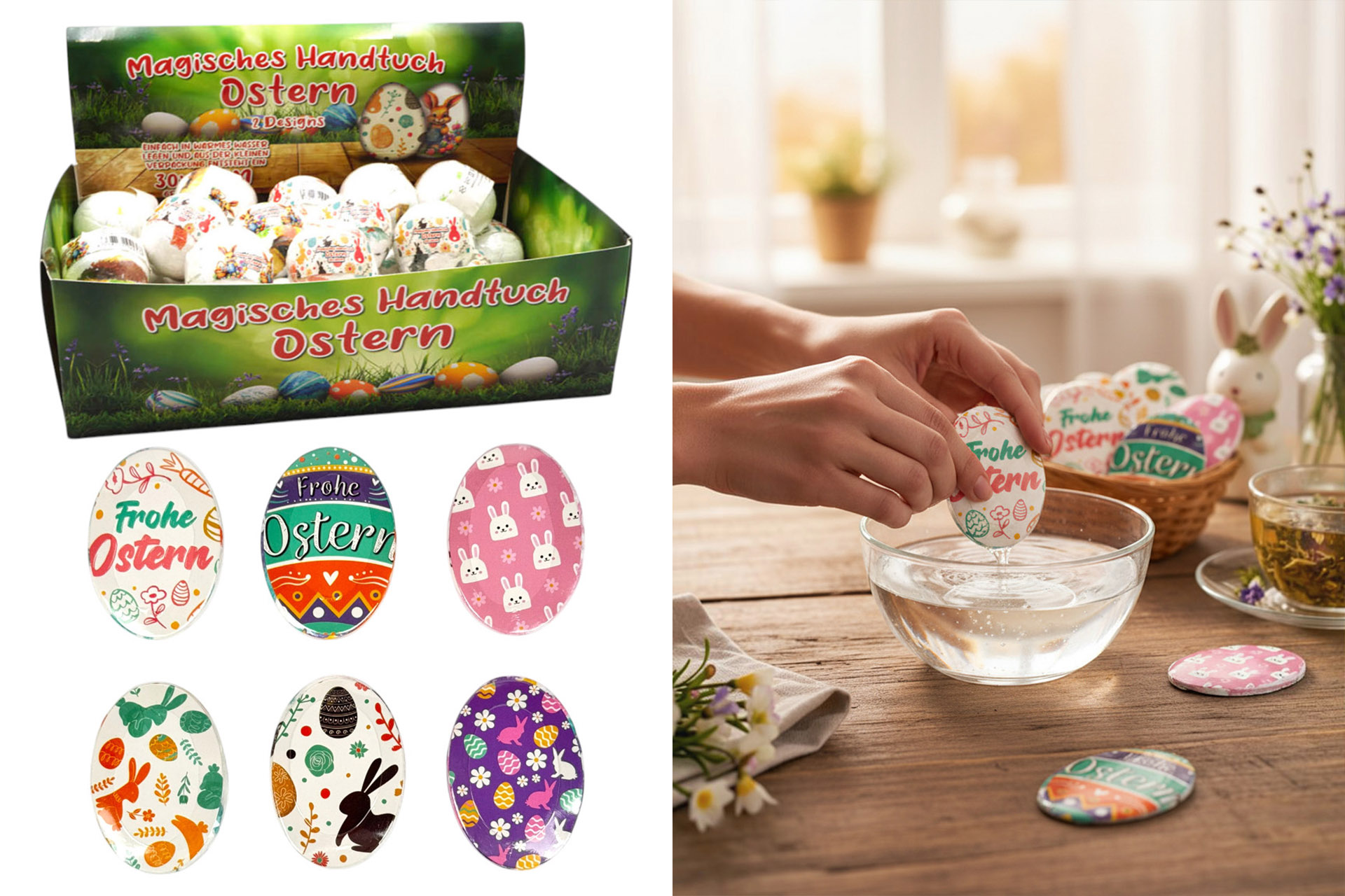 Magisches Handtuch Ostern 30x30cm, 6 Designs, sortiert, im Display