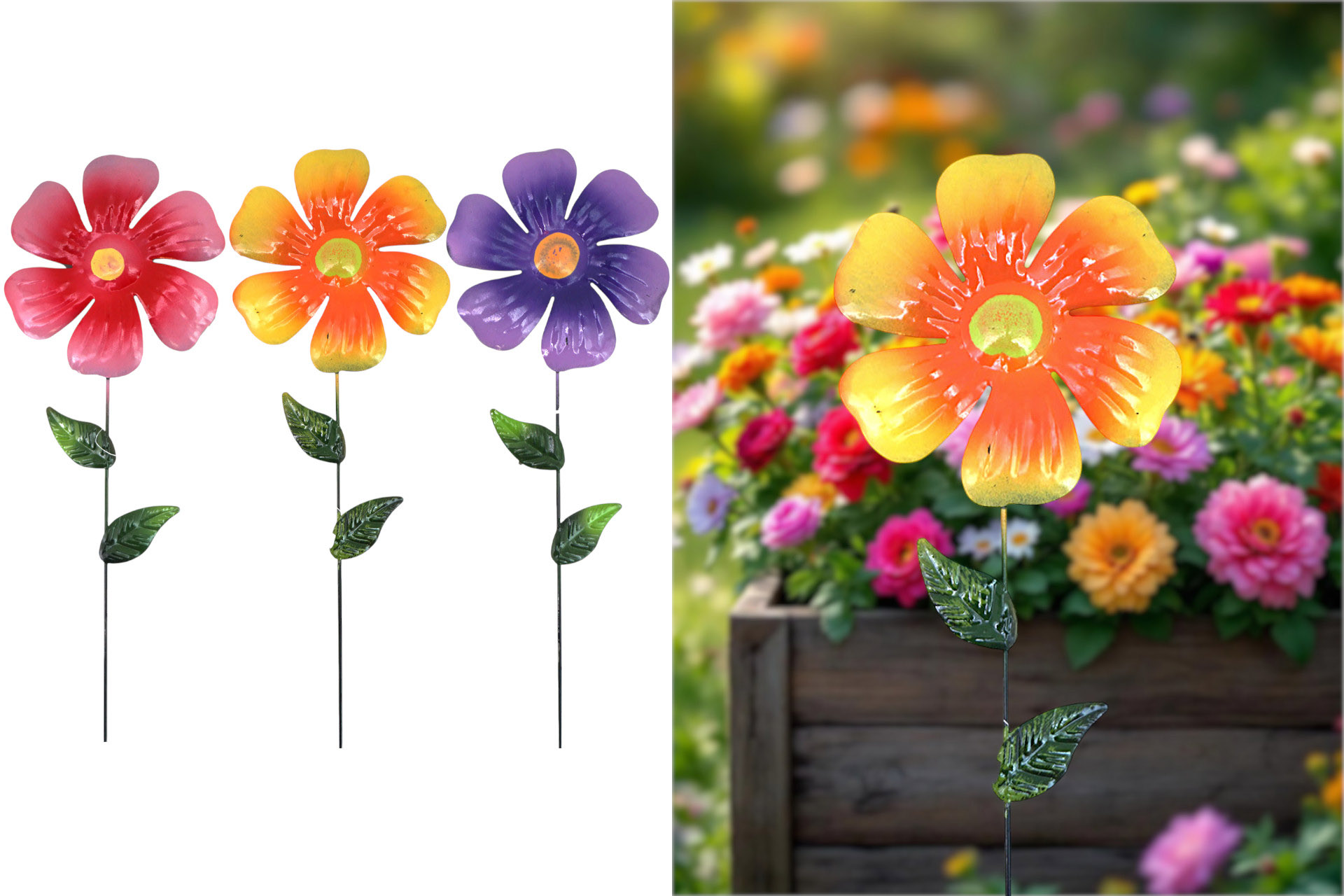 Gartenstecker Blume Metall Stick, 61 cm, 3 Farben