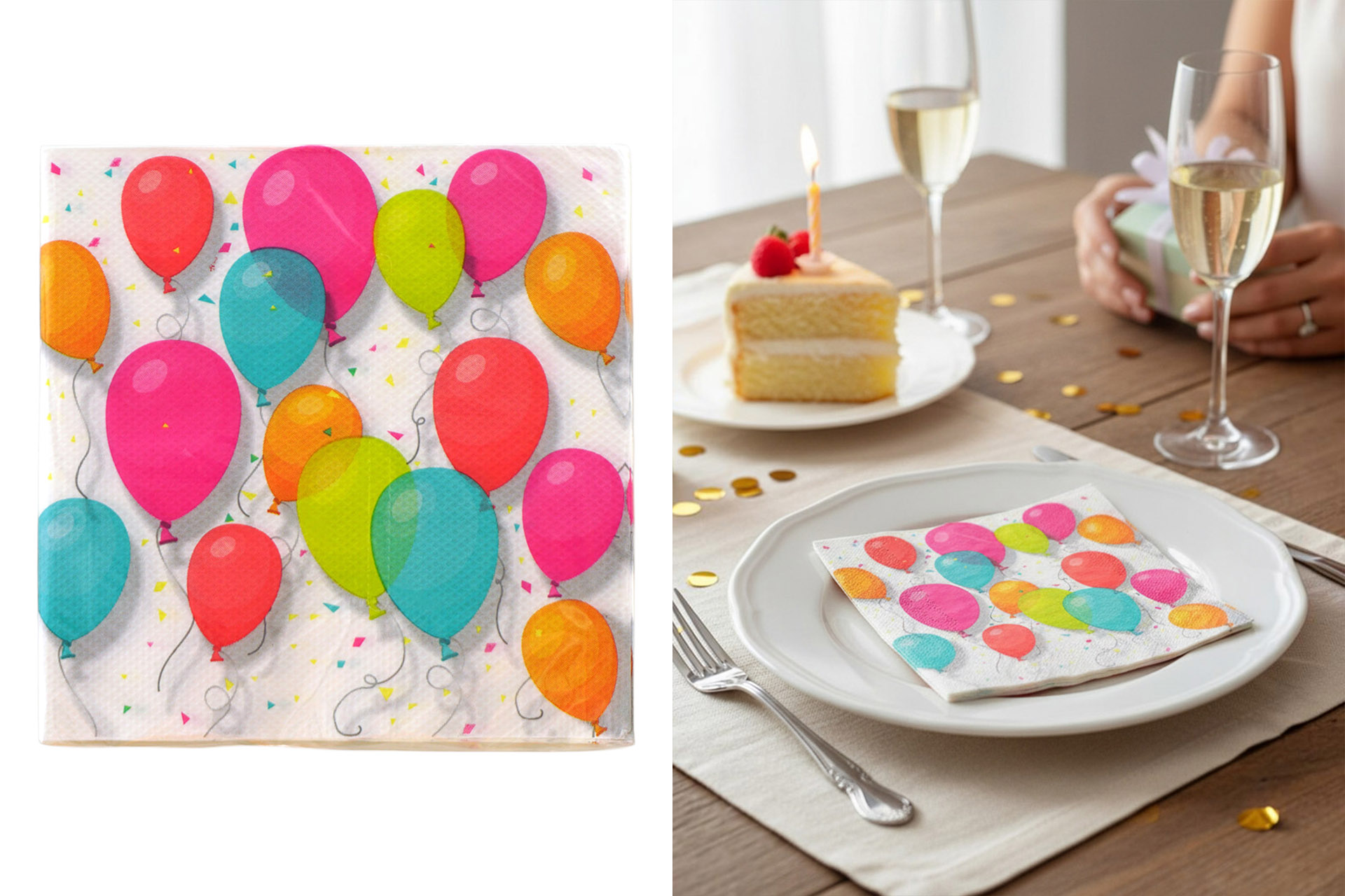Servietten "Colourful Party" 33x33cm, ¼ Falz, 3-lagig, 20er Pack