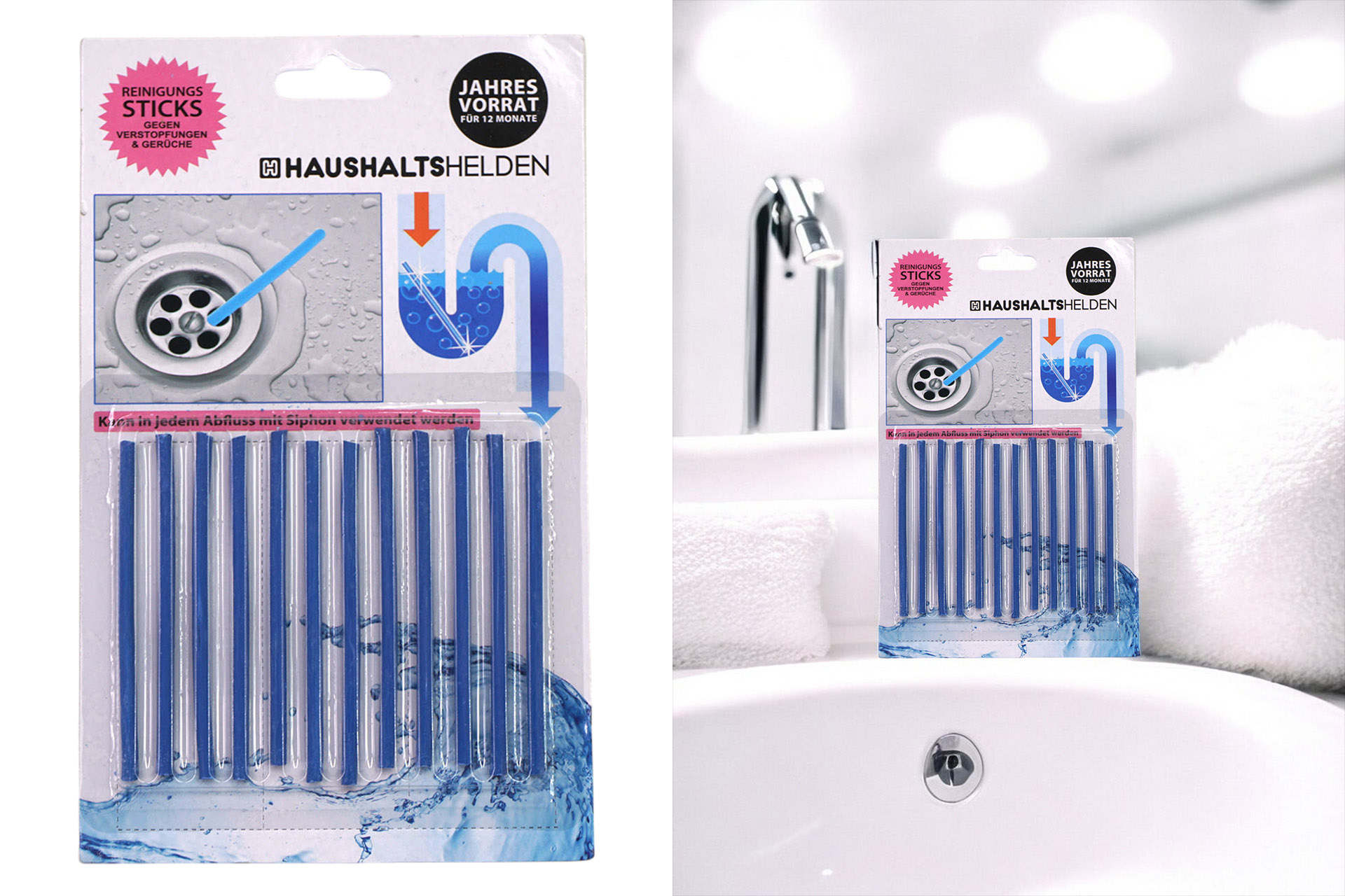 Abflussreiniger Sticks, gegen Gerüche und Ablagerungen, 12 Stk.