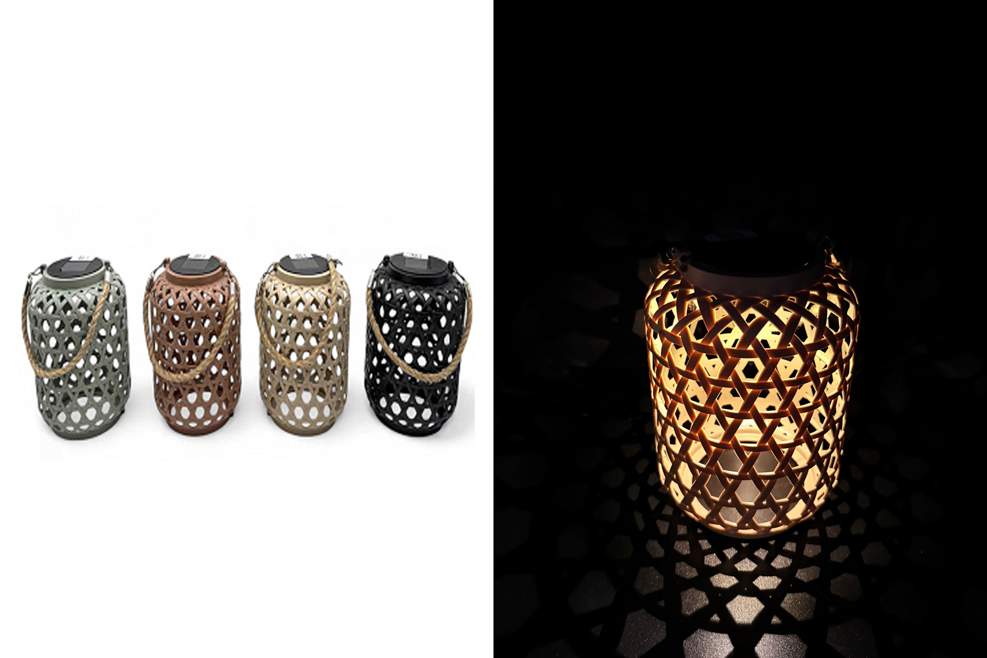 Kunststoff LED Solar Lampe "Gitter" mit Juteseil, 15x15x21cm, weiß