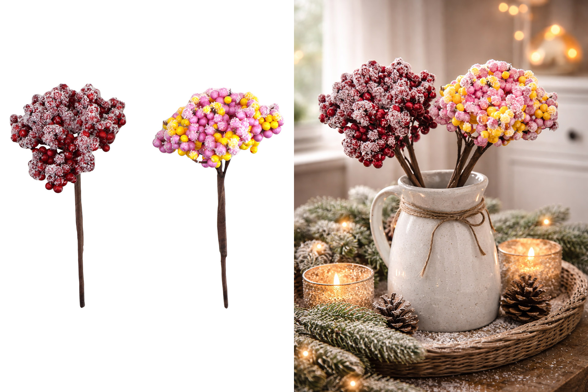 Weihnachtsdeko "Beerenzweig beglimmert", 17x9cm, 2 Farben