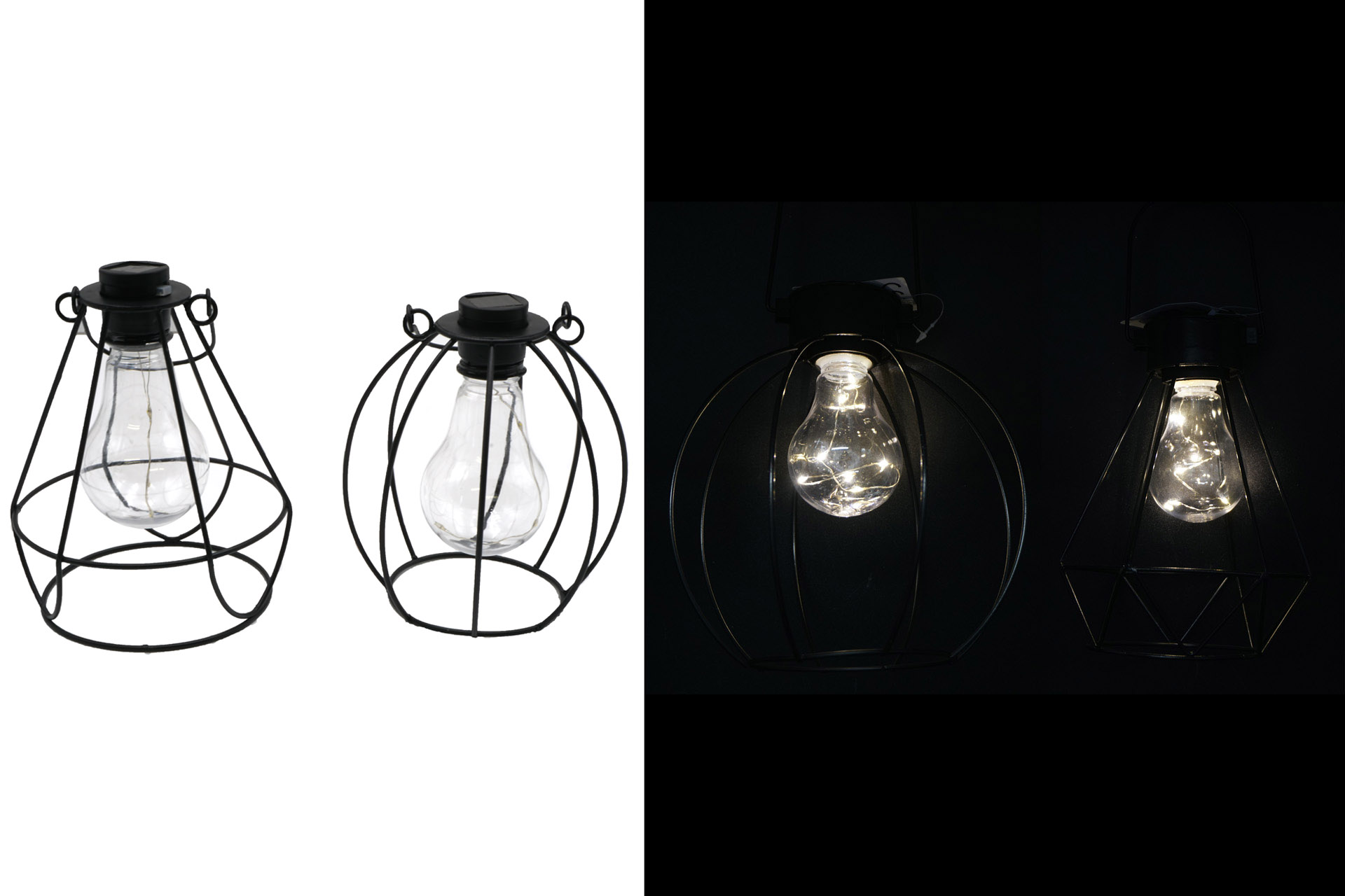 Solar lantern "metal cage", 2 designs, 17cm, 7 LED, im Display